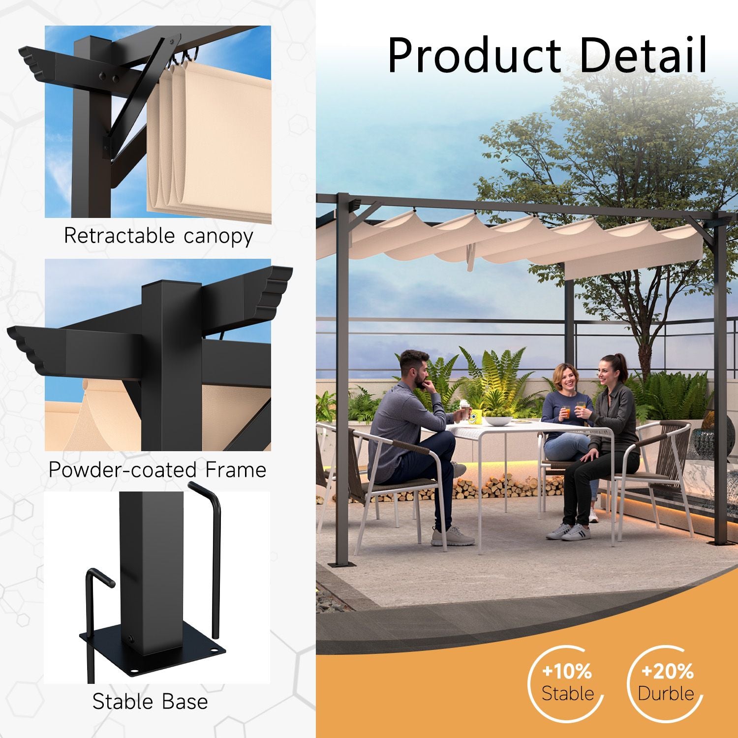 Outdoor Retractable Pergola with Canopy 2.4m/3m for Garden Lawn Patio Gazebo