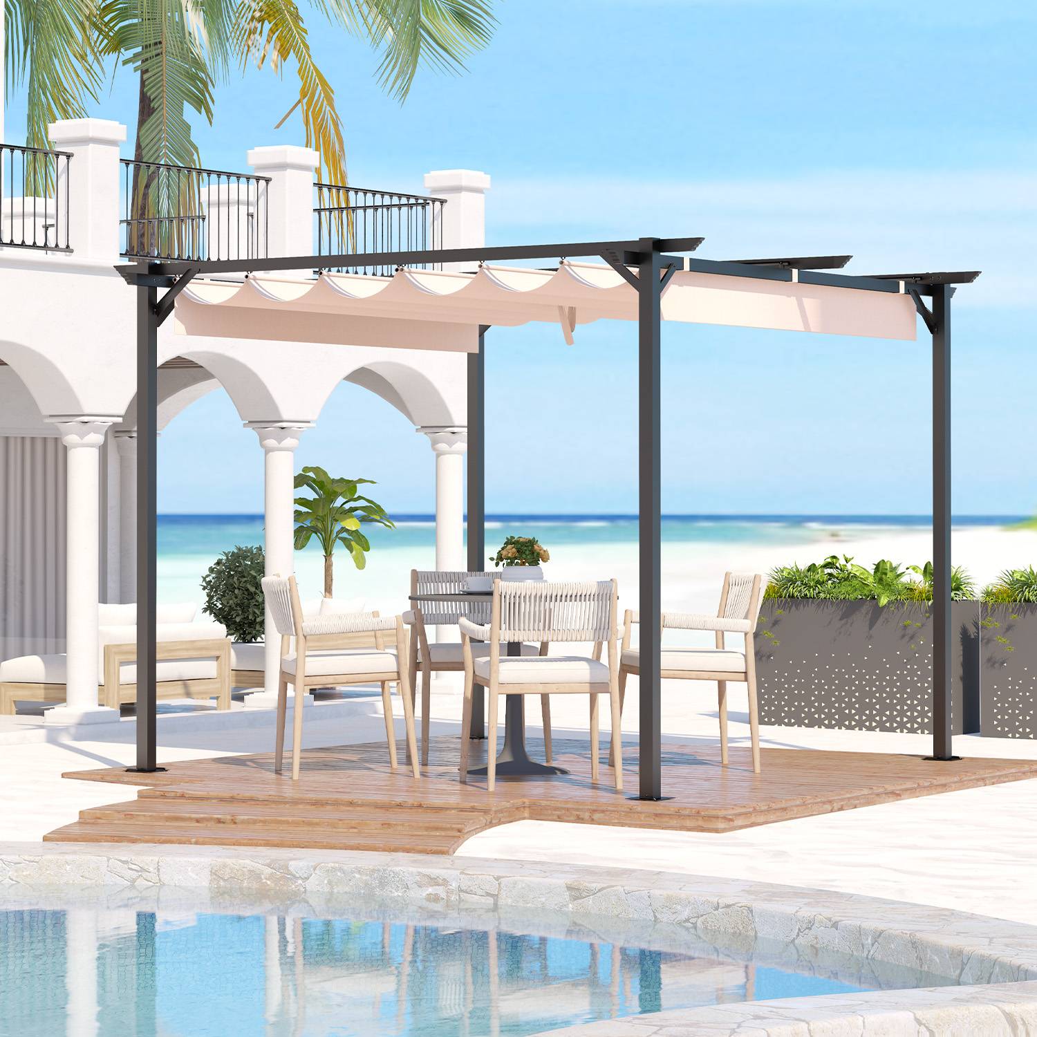 Outdoor Retractable Pergola with Canopy 2.4m/3m for Garden Lawn Patio Gazebo