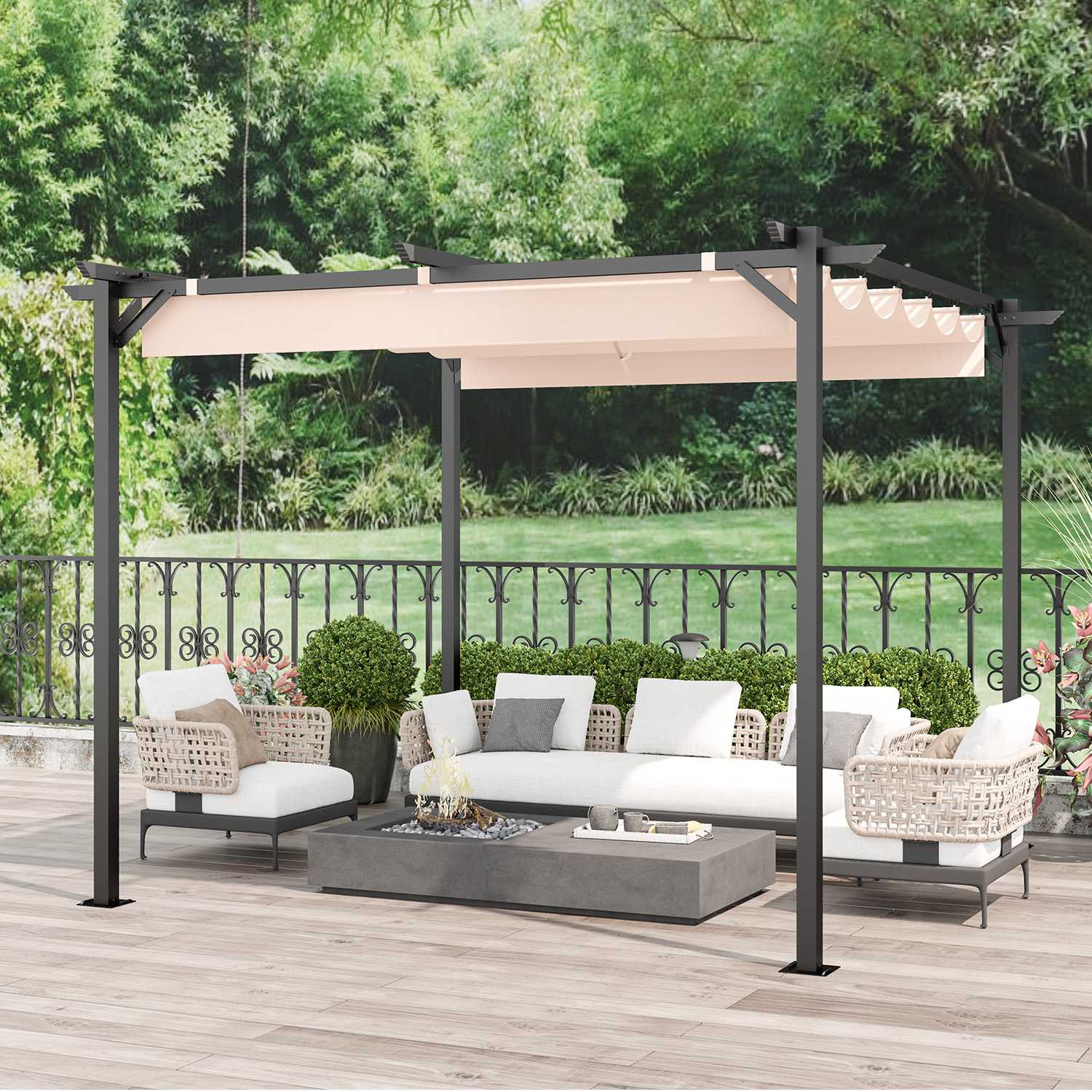 Outdoor Retractable Pergola with Canopy 2.4m/3m for Garden Lawn Patio Gazebo