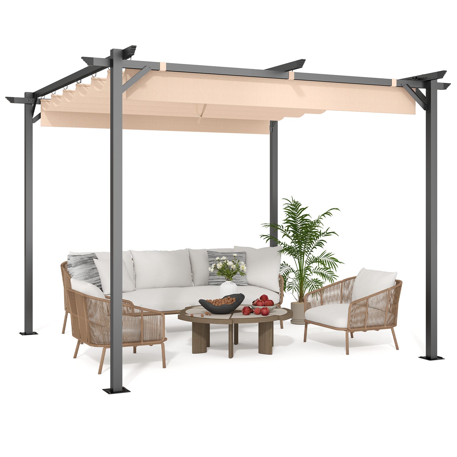 Outdoor Retractable Pergola with Canopy 2.4m/3m for Garden Lawn Patio Gazebo