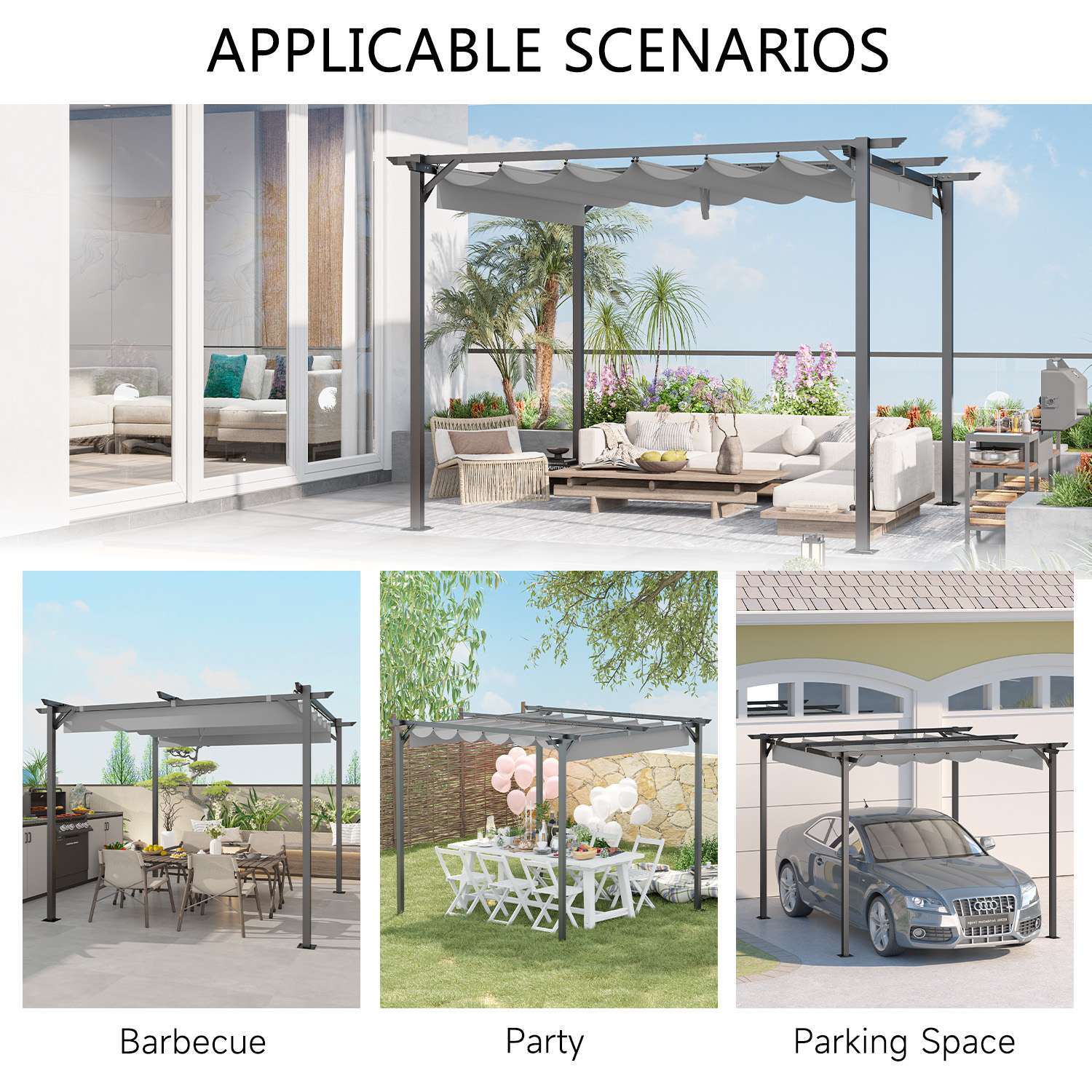 Outdoor Retractable Pergola with Canopy 2.4m/3m for Garden Lawn Patio Gazebo