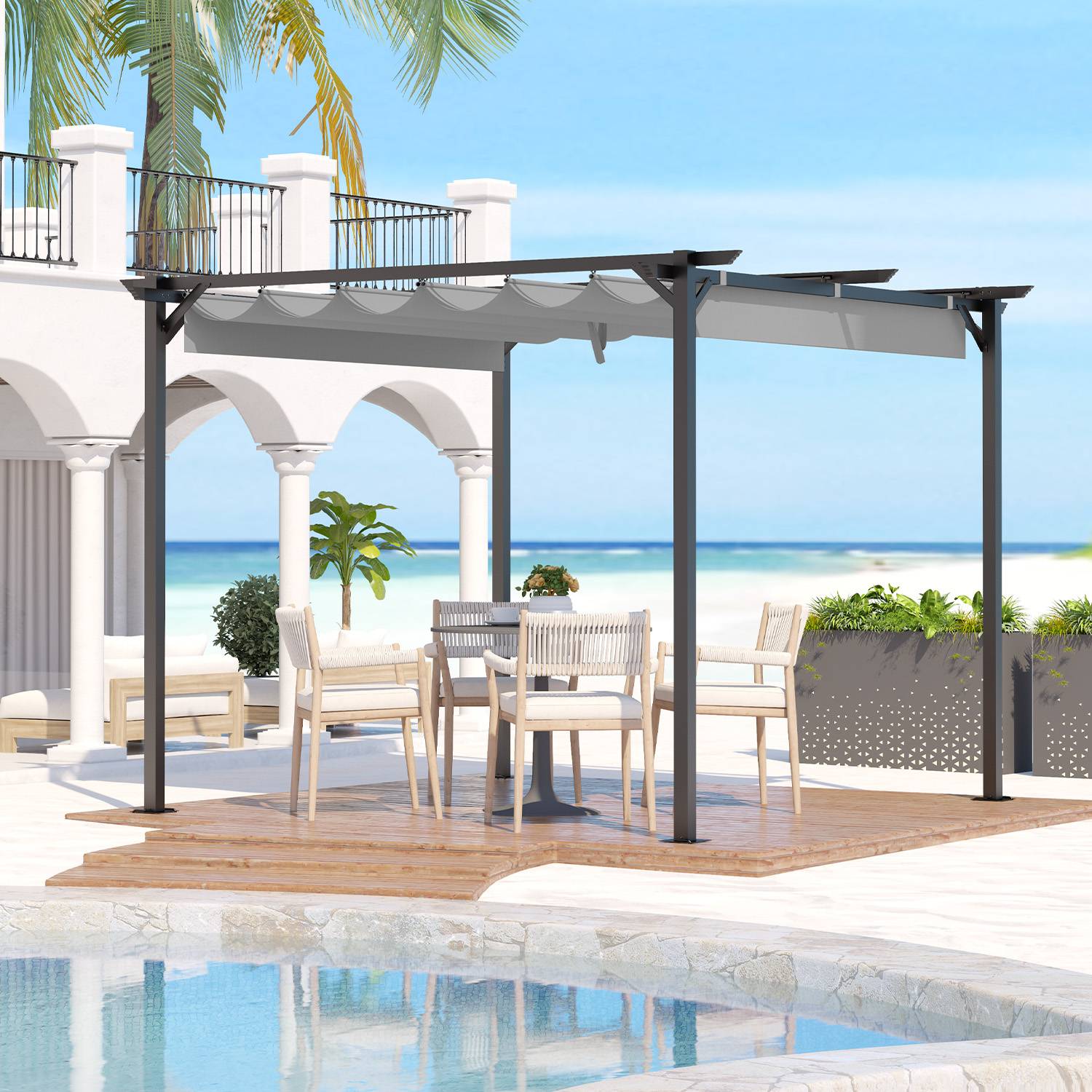 Outdoor Retractable Pergola with Canopy 2.4m/3m for Garden Lawn Patio Gazebo