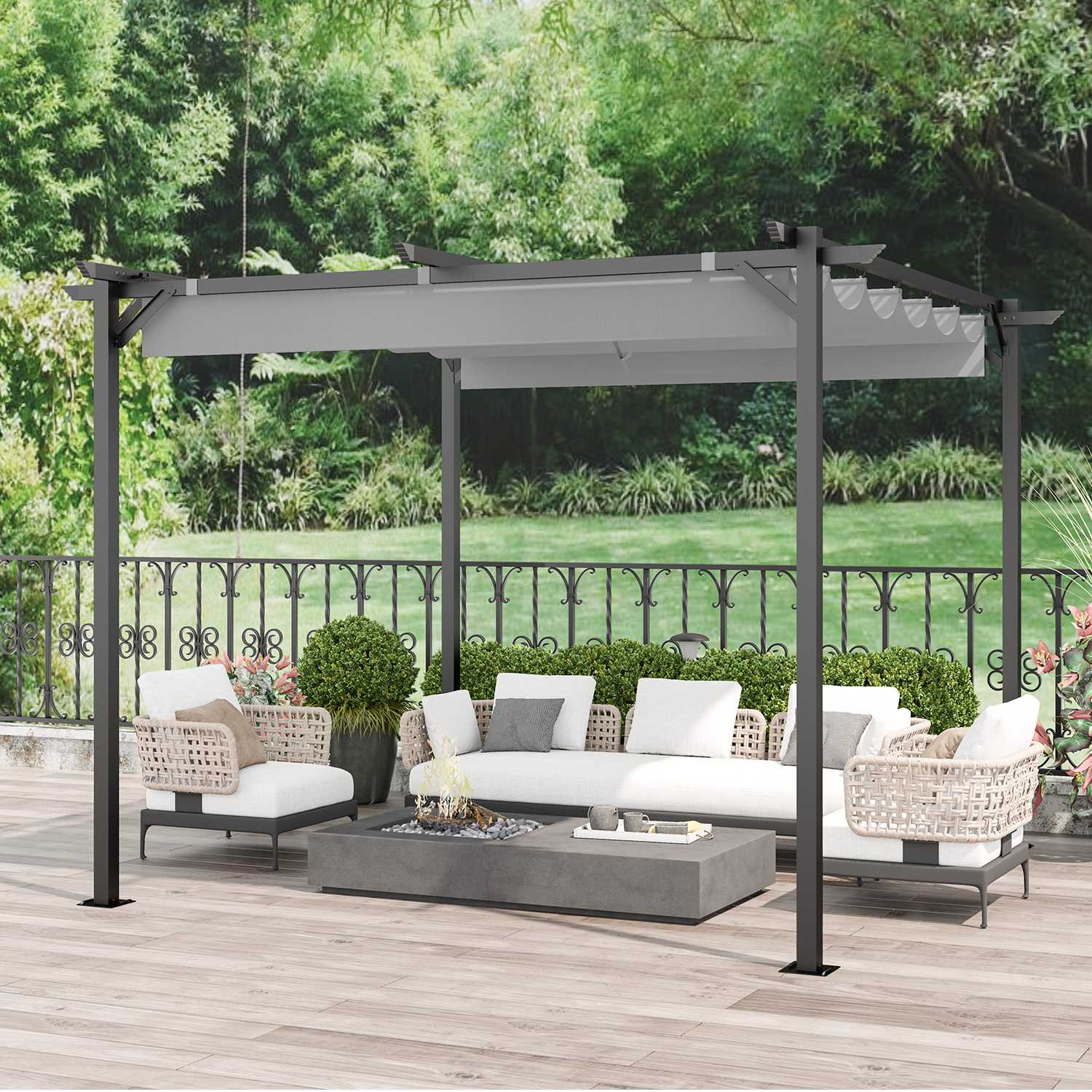 Outdoor Retractable Pergola with Canopy 2.4m/3m for Garden Lawn Patio Gazebo