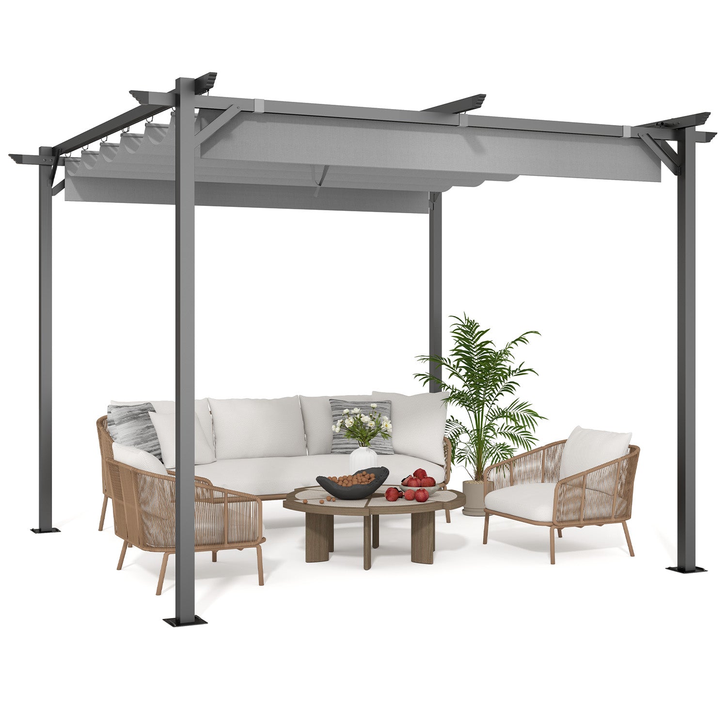 Outdoor Retractable Pergola with Canopy 2.4m/3m for Garden Lawn Patio Gazebo