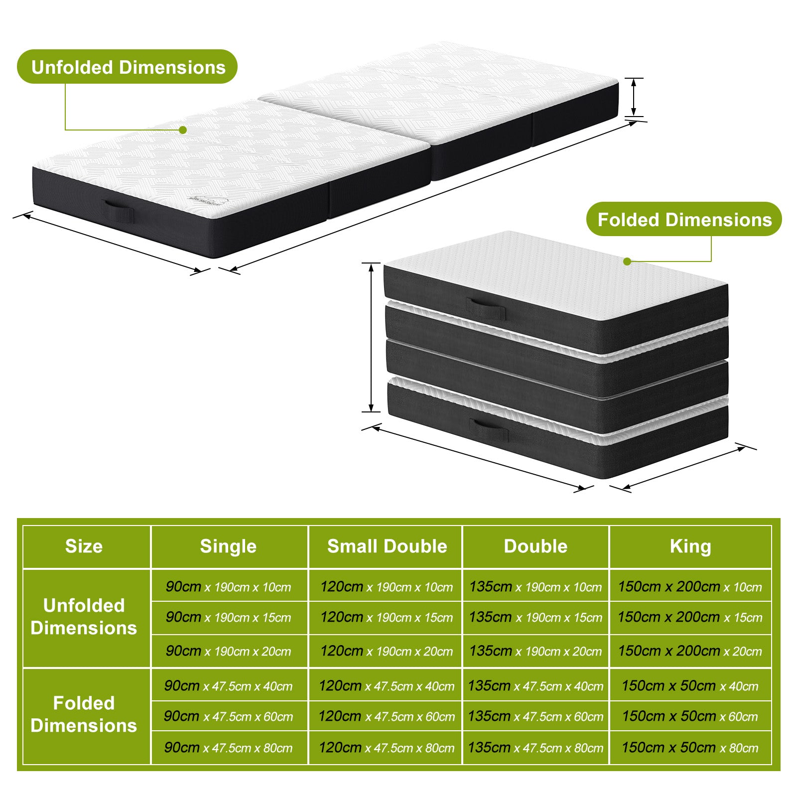 Folding Floor Mattress 4 Fold Memory Foam Mattress Futon Bed with Removable Cover, Grey+White