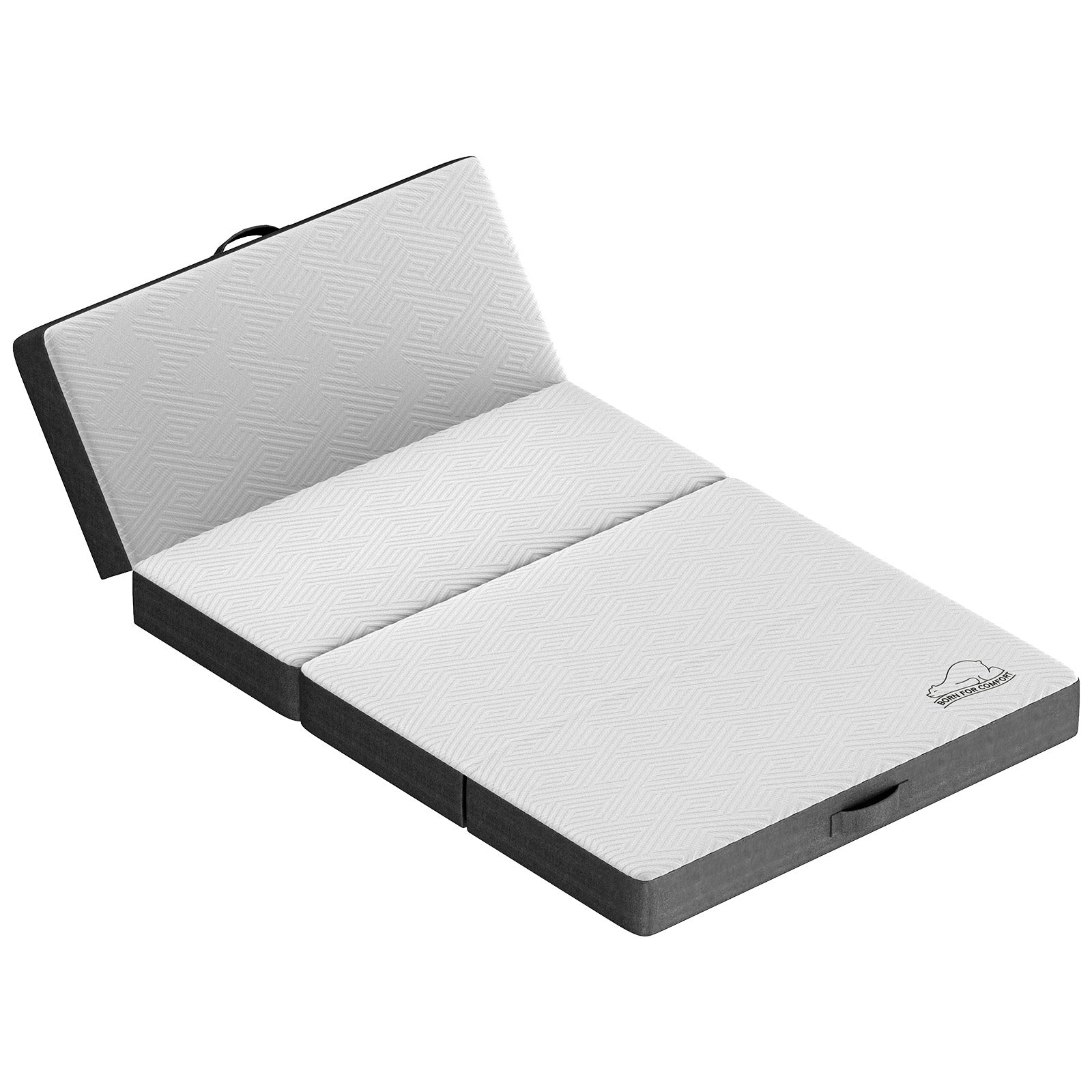 Folding Floor Mattress 4 Fold Memory Foam Mattress Futon Bed with Removable Cover, Grey+White