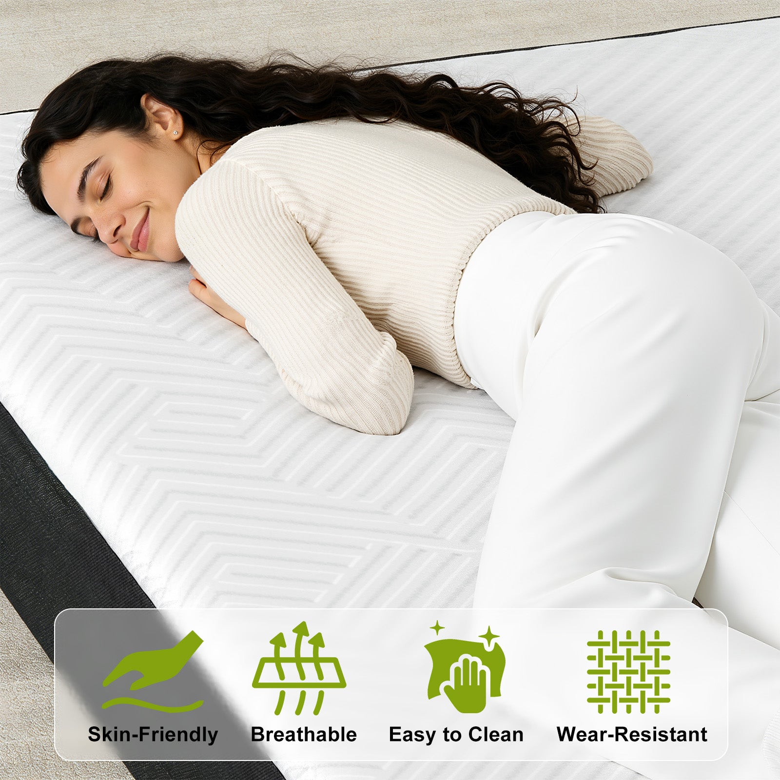 Folding Floor Mattress 4 Fold Memory Foam Mattress Futon Bed with Removable Cover, Grey+White