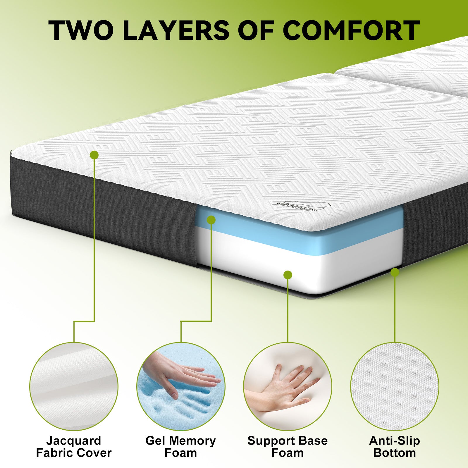 Folding Floor Mattress 4 Fold Memory Foam Mattress Futon Bed with Removable Cover, Grey+White