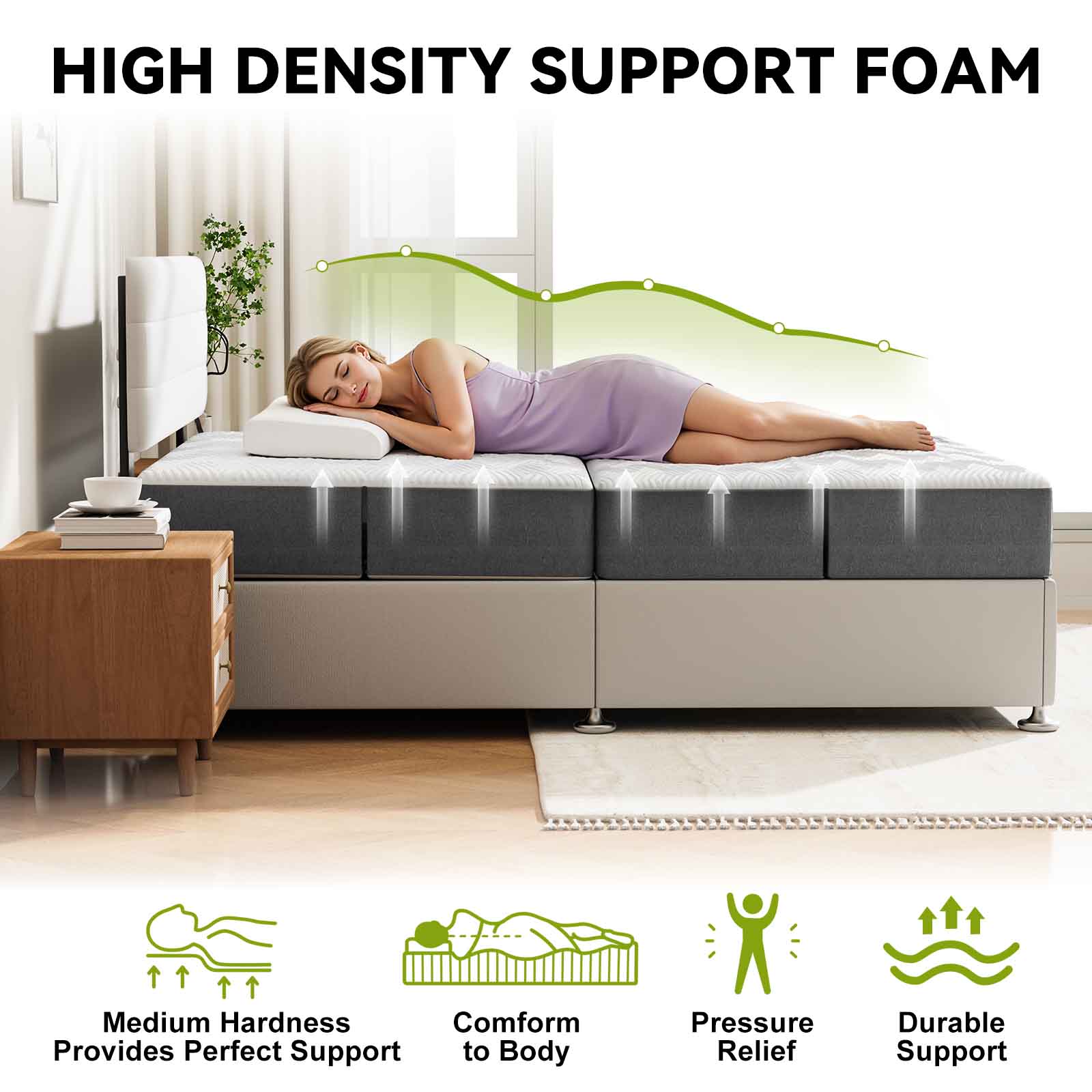 Folding Floor Mattress 4 Fold Memory Foam Mattress Futon Bed with Removable Cover, Grey+White