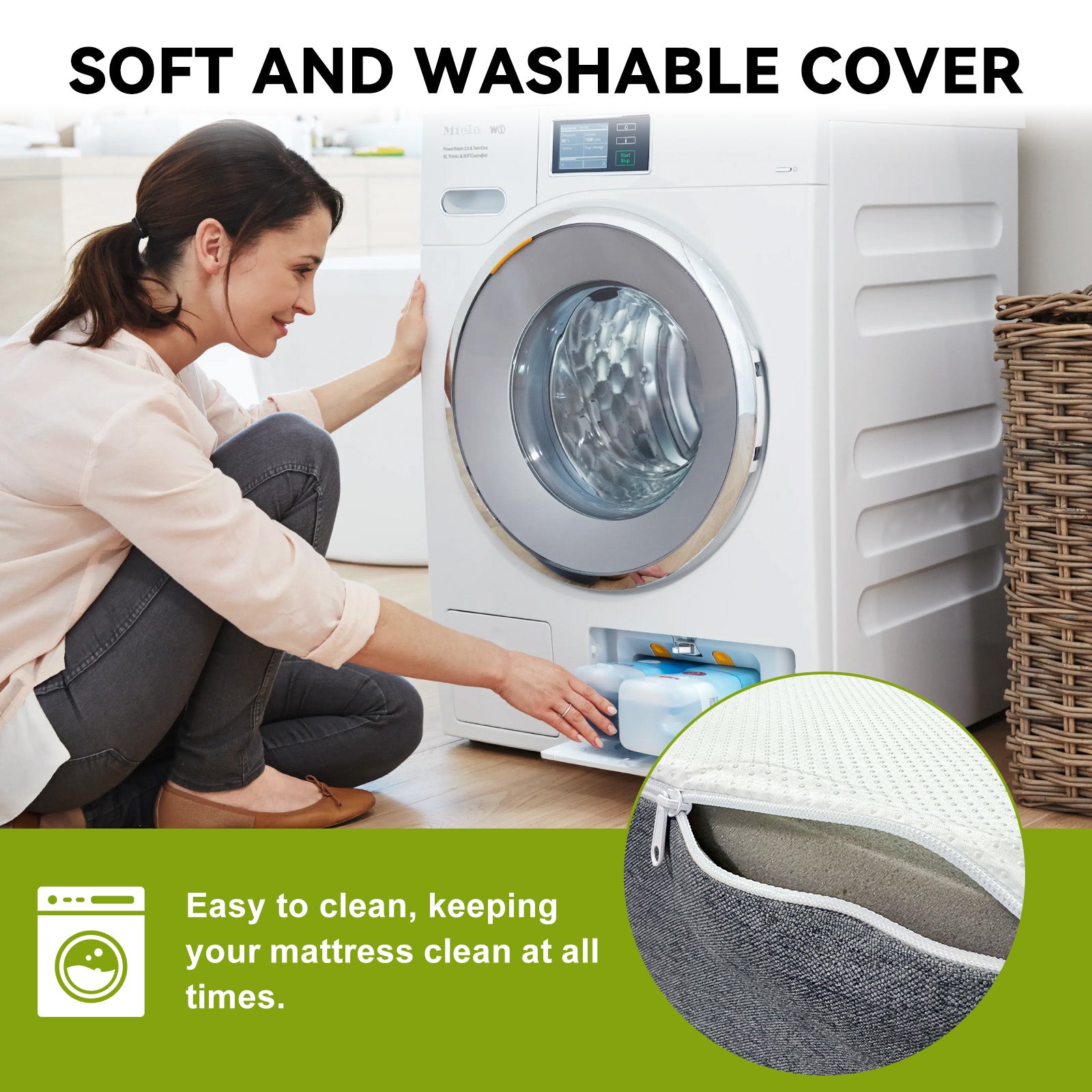 Folding Floor Mattress 4 Fold Memory Foam Mattress Futon Bed with Removable Cover, Grey+White