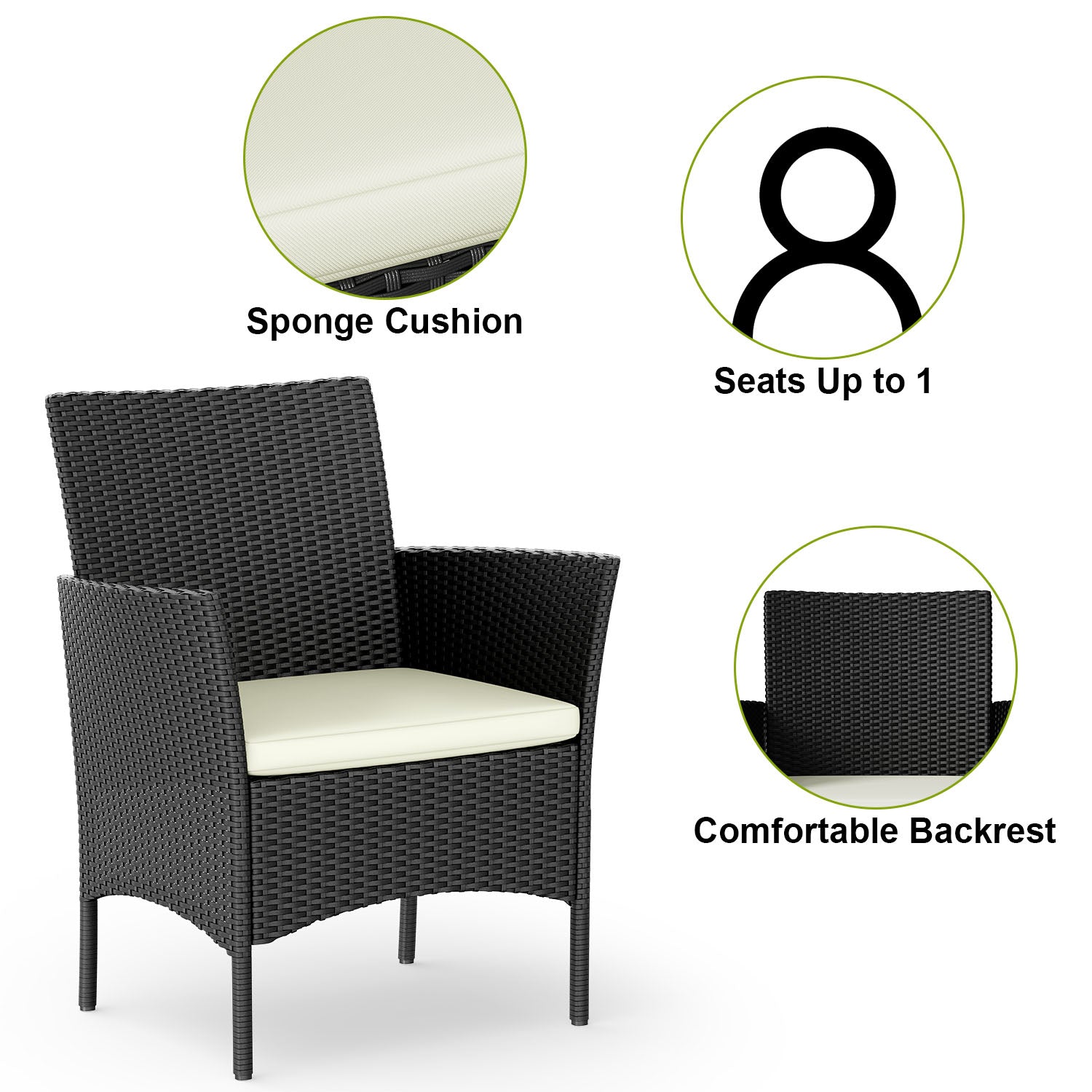 4-Seater Rattan Garden Furniture Patio Conversation Set with 2 Single Chairs, 1 Double Sofa and 1 Table