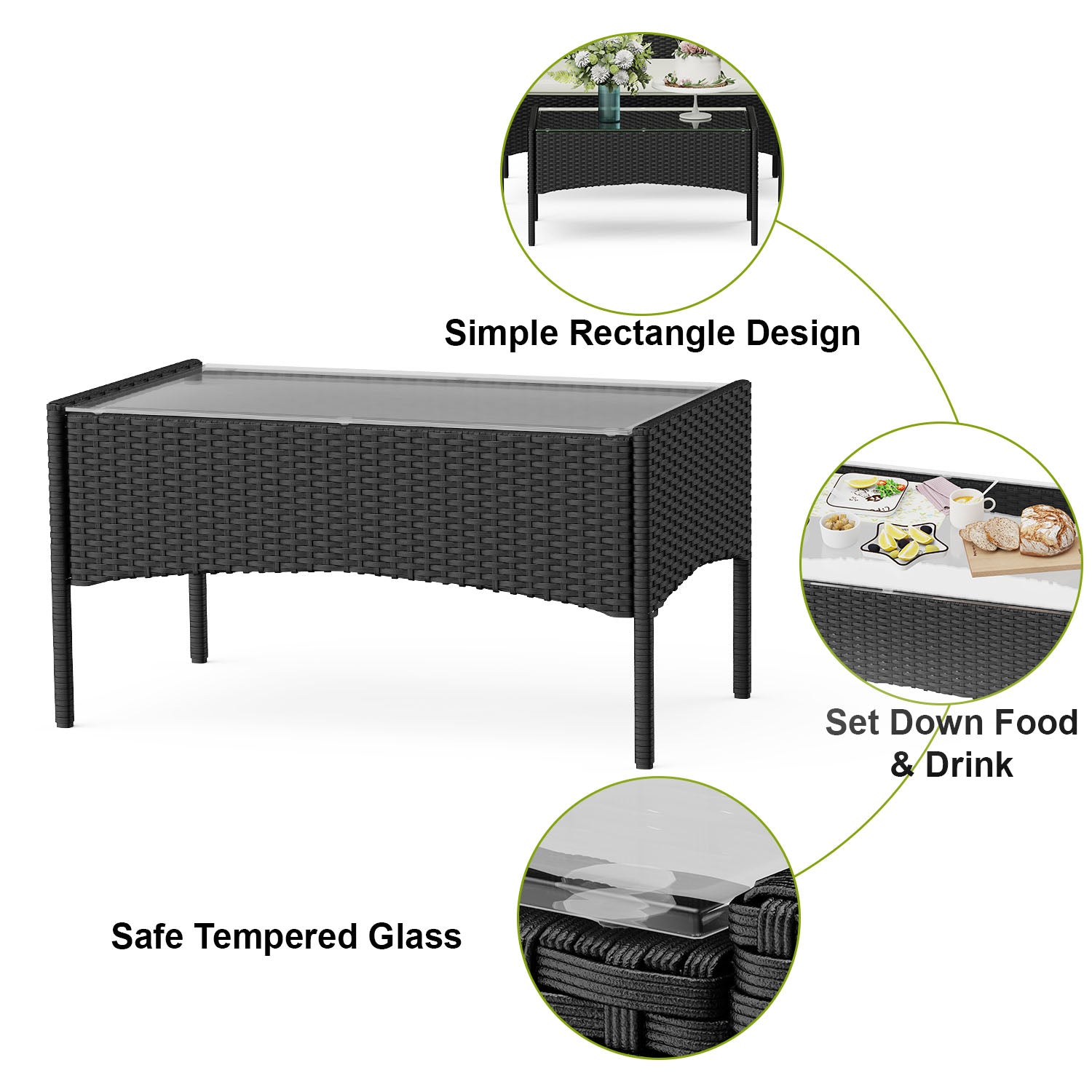 4-Seater Rattan Garden Furniture Patio Conversation Set with 2 Single Chairs, 1 Double Sofa and 1 Table