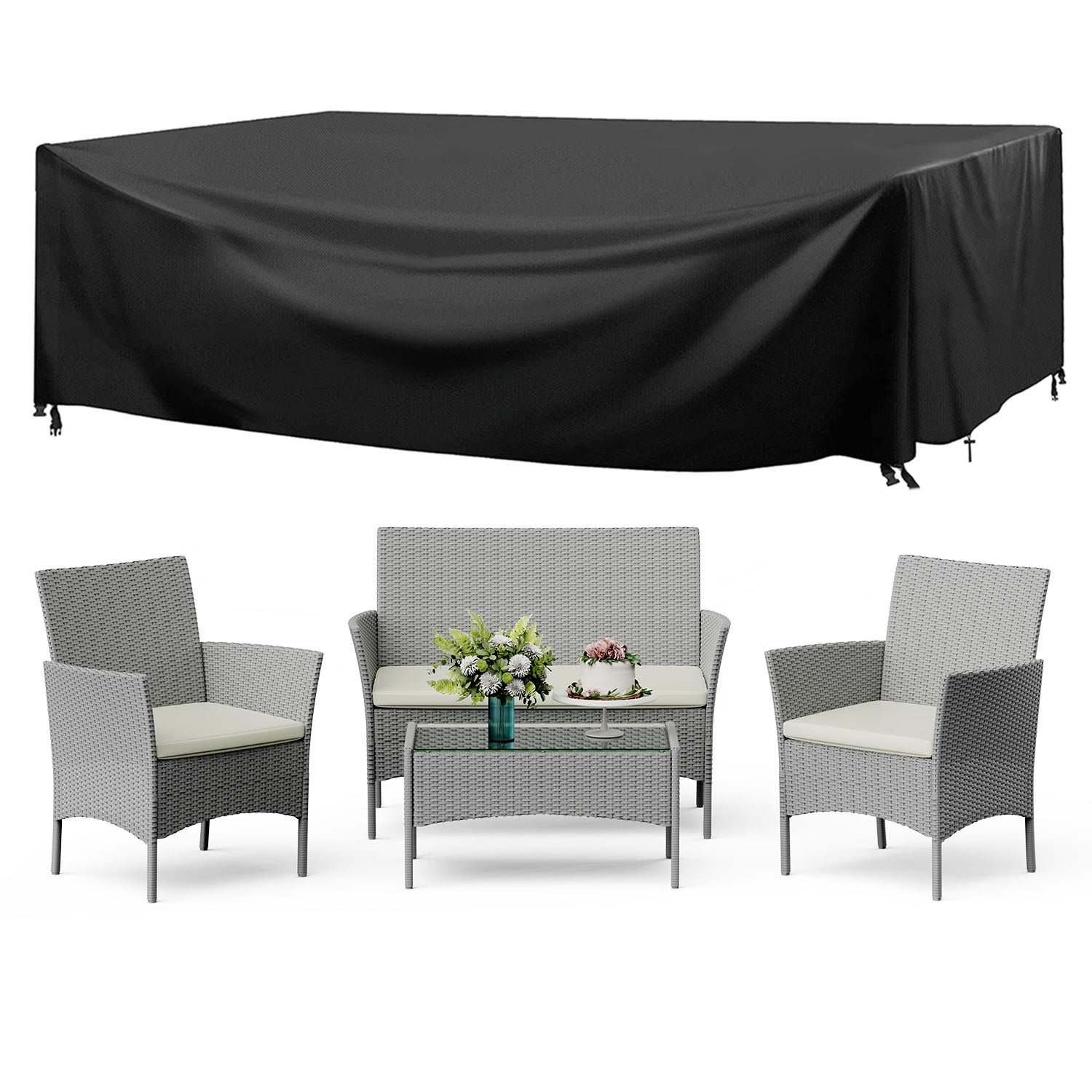 4-Seater Rattan Garden Furniture Patio Conversation Set with 2 Single Chairs, 1 Double Sofa and 1 Table