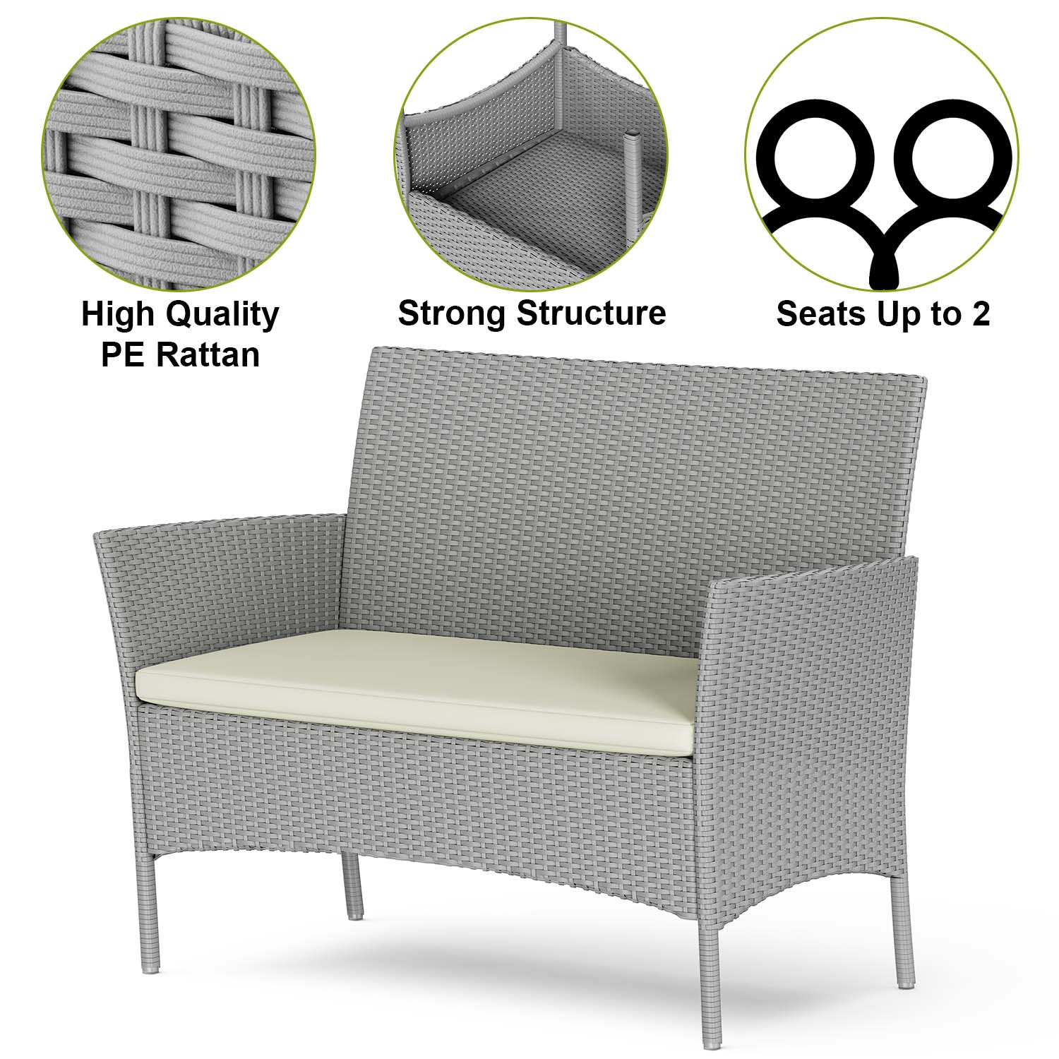 4-Seater Rattan Garden Furniture Patio Conversation Set with 2 Single Chairs, 1 Double Sofa and 1 Table