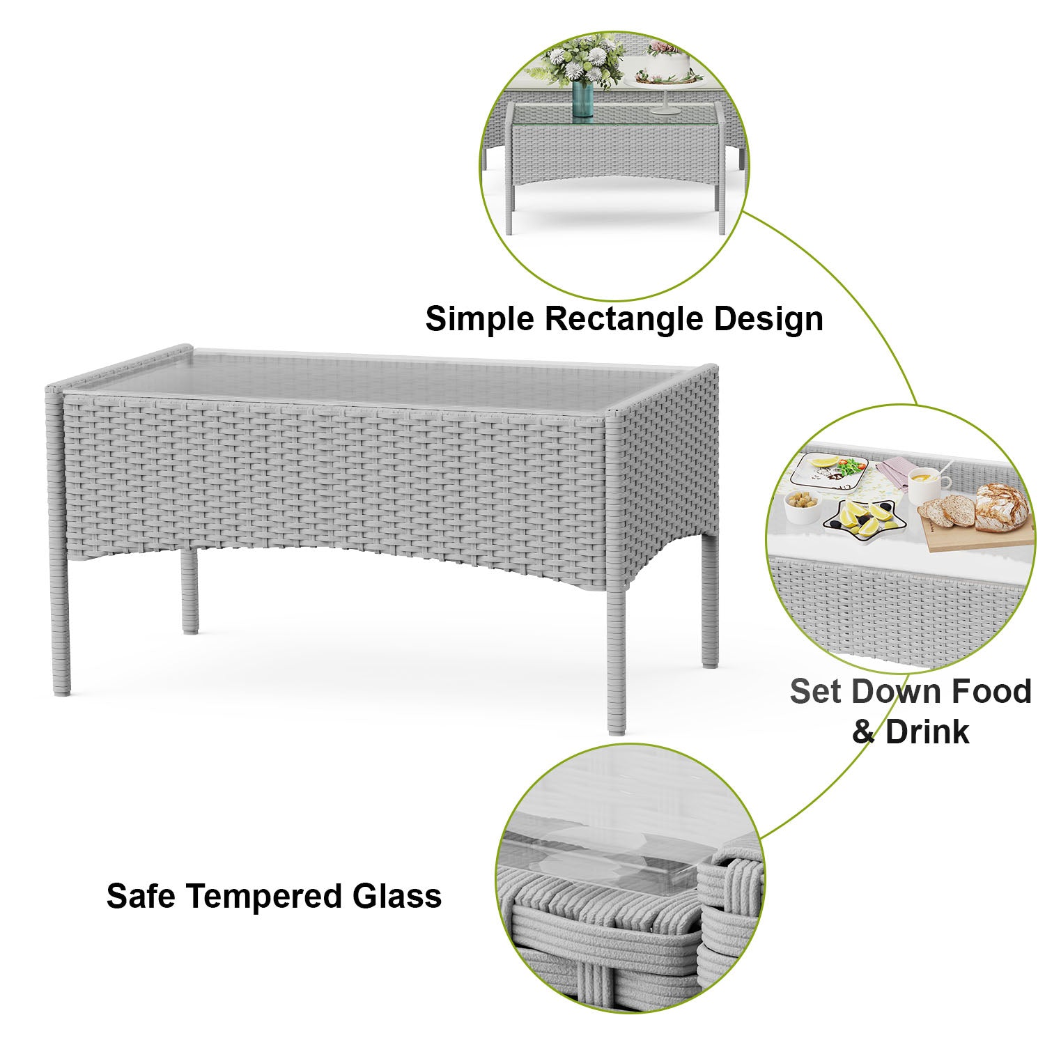 4-Seater Rattan Garden Furniture Patio Conversation Set with 2 Single Chairs, 1 Double Sofa and 1 Table