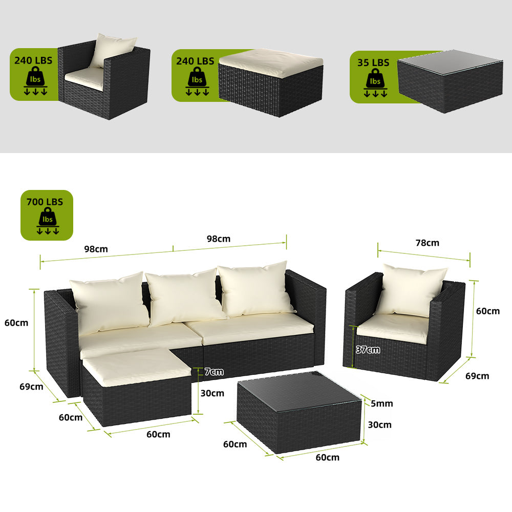 Garden Furniture Rattan Modular Corner Sofa Set 5 Seats  (2026 New Version)