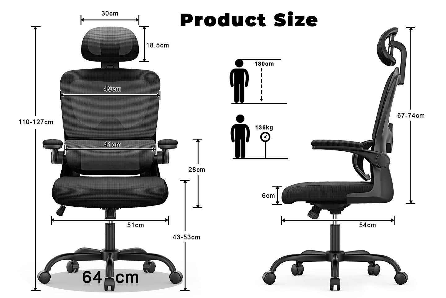Office Chair Ergonomic Desk Chair, Executive Swivel Computer Chair with Padded Seat Cushion for Home/Office, Max Load 150kg