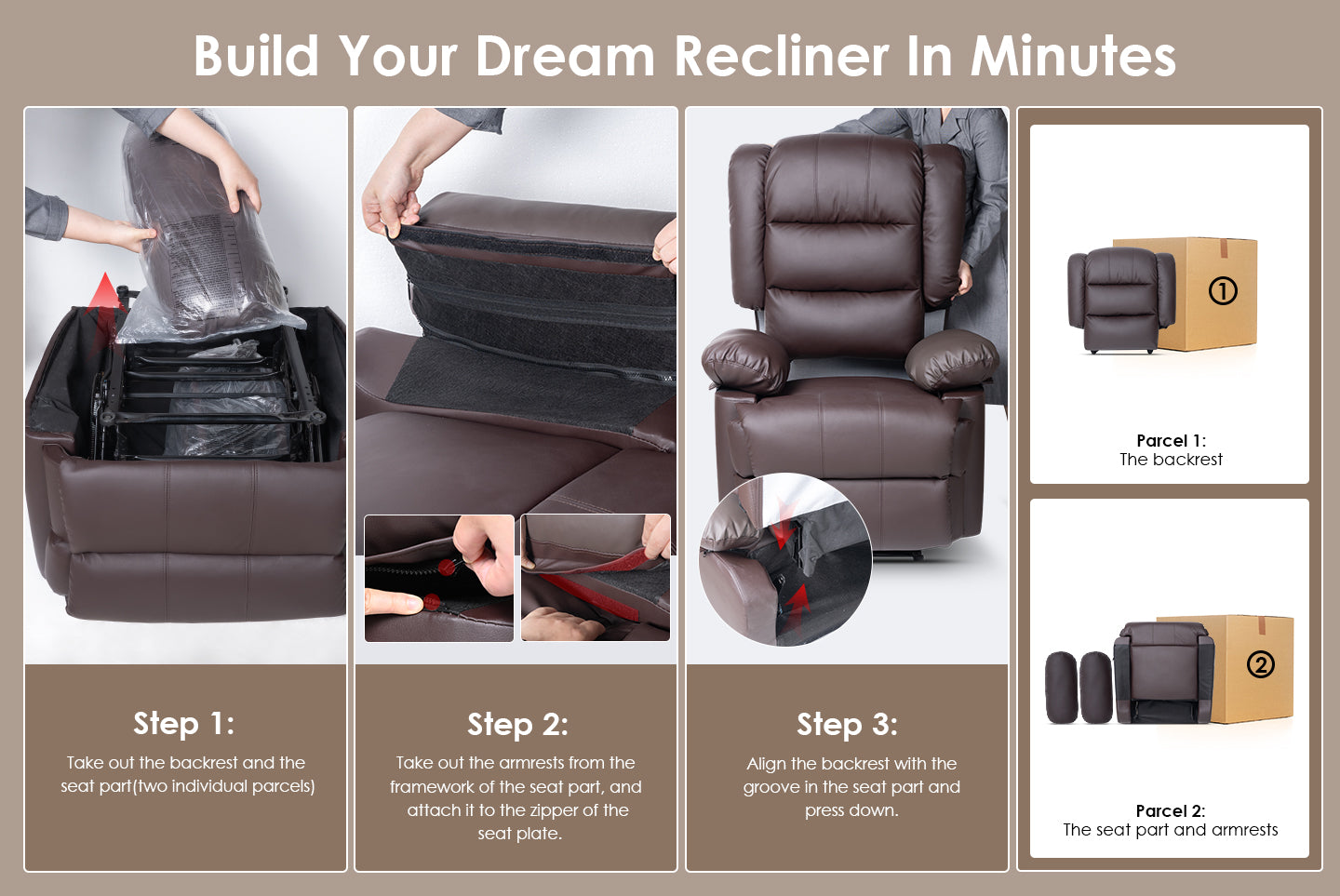 Armchair PU Leather Recliner Chair 110°-160° Manual Reclining Sofa with Padded Backrest Seat Retractable Footrest