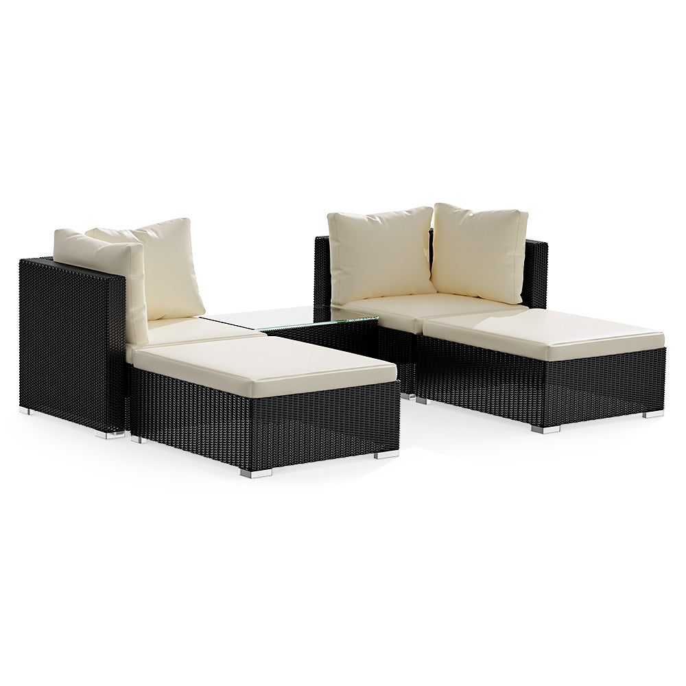 5PCS Rattan Sofa Lounge Set with Footstools and Coffee Table