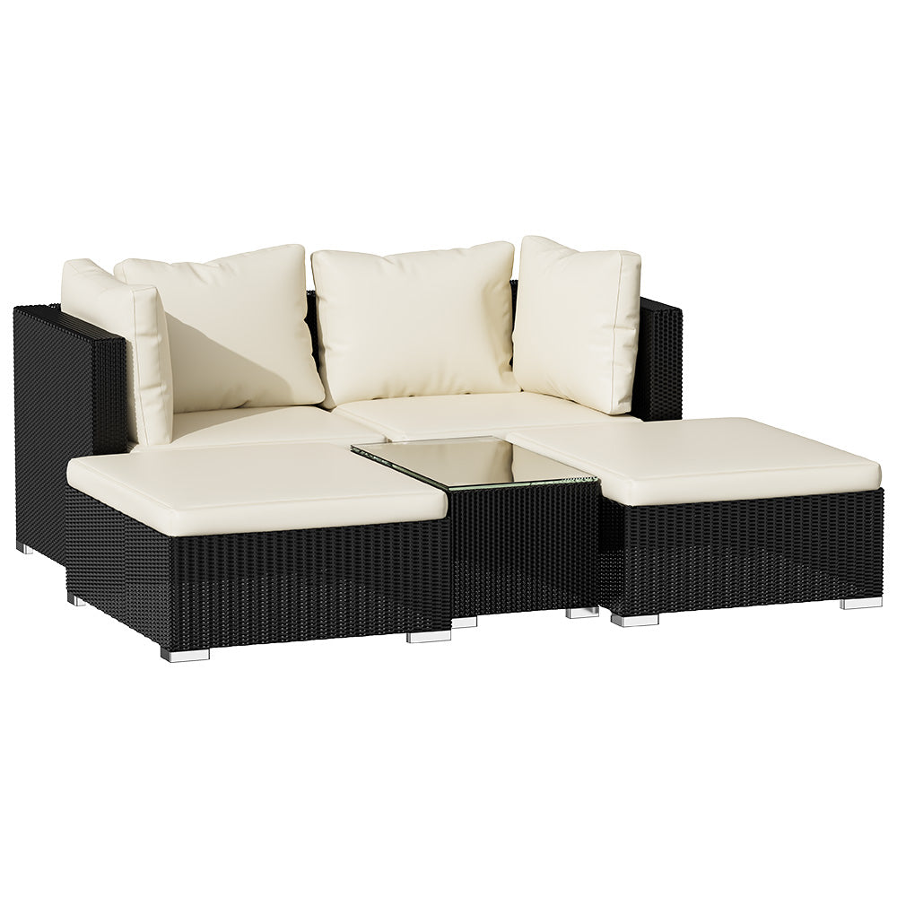 5PCS Rattan Sofa Lounge Set with Footstools and Coffee Table