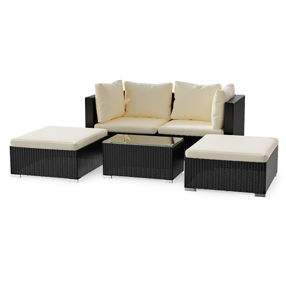 5PCS Rattan Sofa Lounge Set with Footstools and Coffee Table