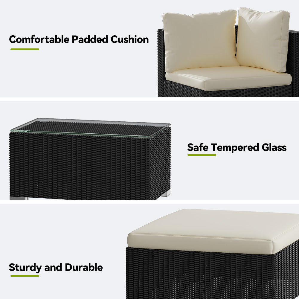 5PCS Rattan Sofa Lounge Set with Footstools and Coffee Table