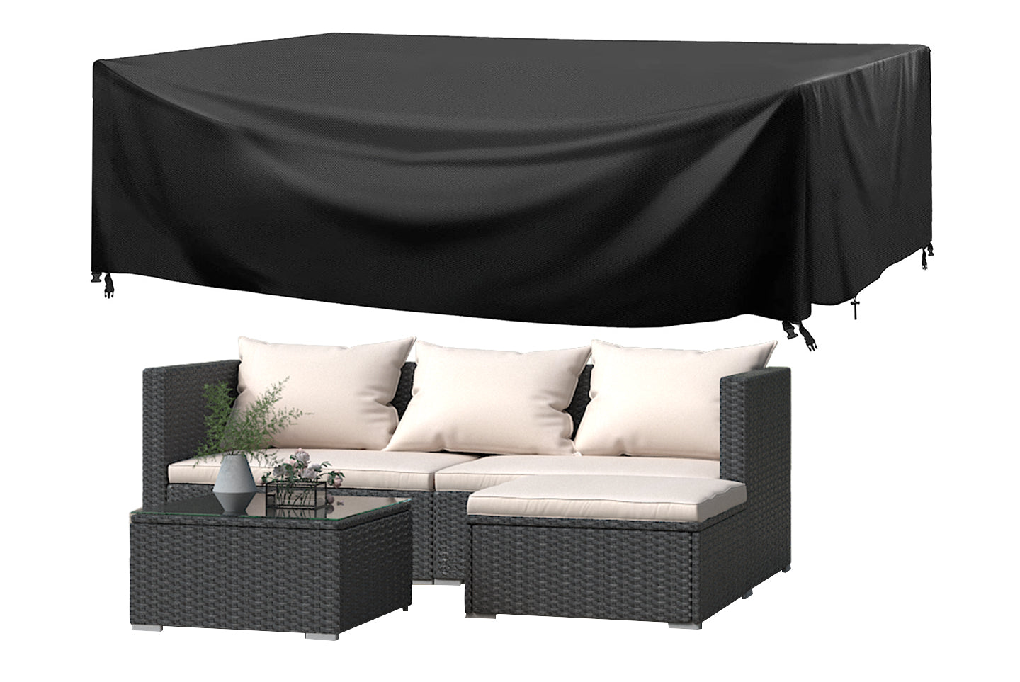 Product photograph of 5 Pieces Garden Furniture Set Rattan Outdoor Sofa Set With Cushions Protection Cover Black from RattanTree