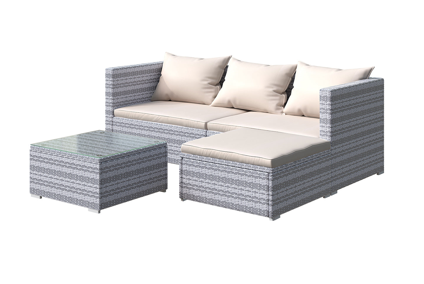 Garden Furniture 4 Seats PE Rattan Patio Set Outdoor Sofa Table with Backrest Cushion Grey