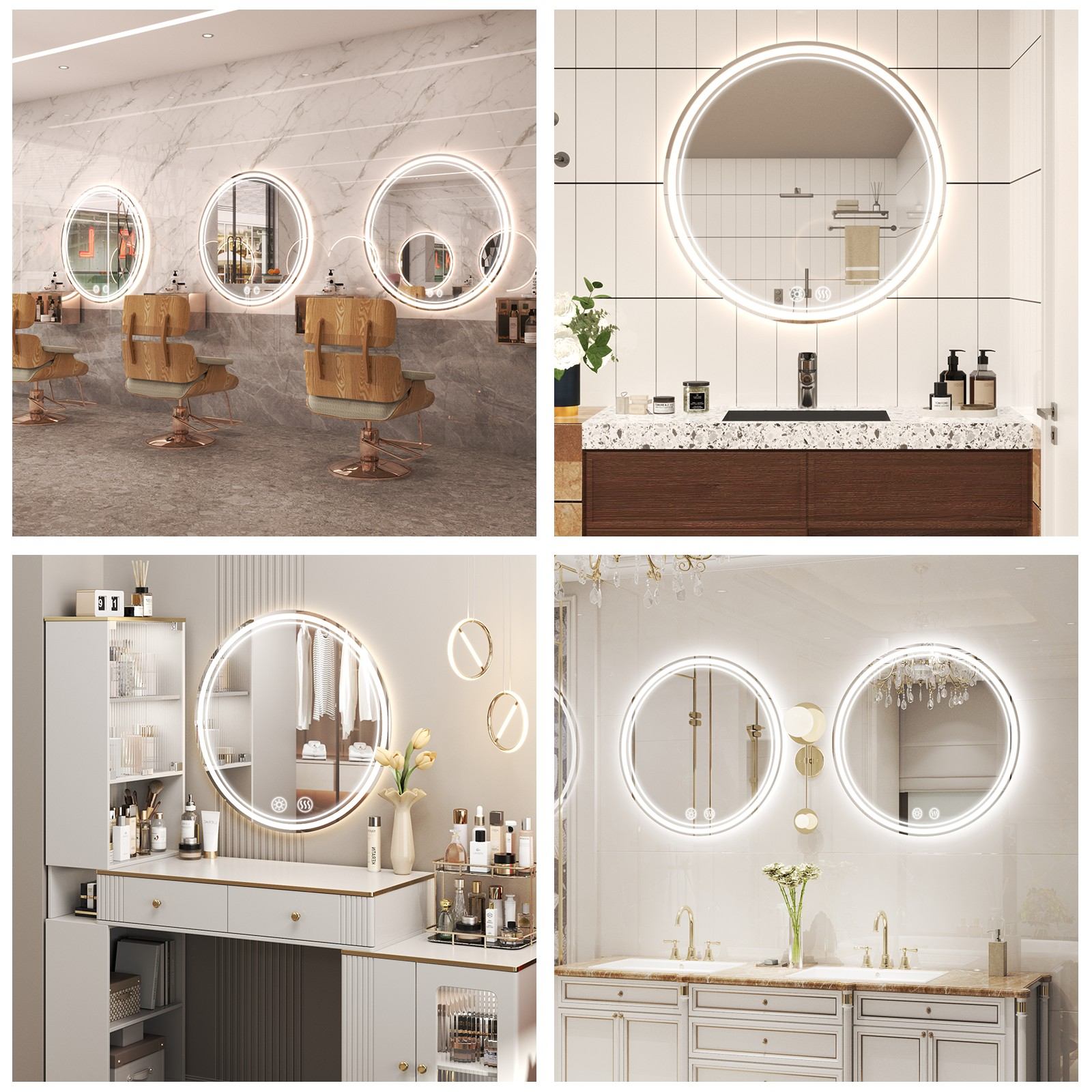 Round LED Bathroom Mirror 60x60cm with Anti-Fog, Touch Control, Memory Function