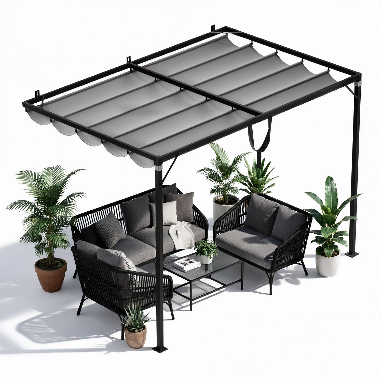 2mx3m Metal Pergola Outdoor Gazebo with Retractable Roof Canopy Sun Shelter for Backyard Garden Patio