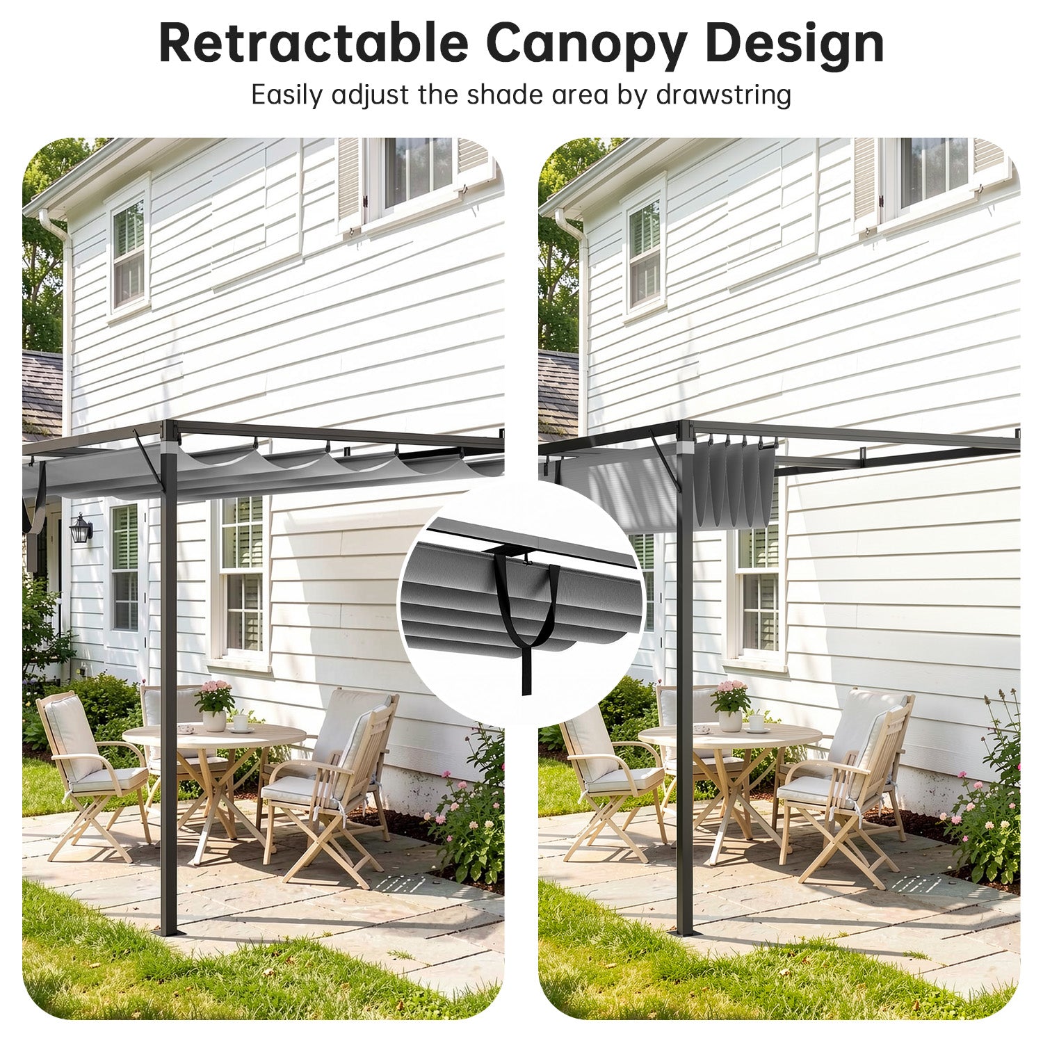 2mx3m Metal Pergola Outdoor Gazebo with Retractable Roof Canopy Sun Shelter for Backyard Garden Patio