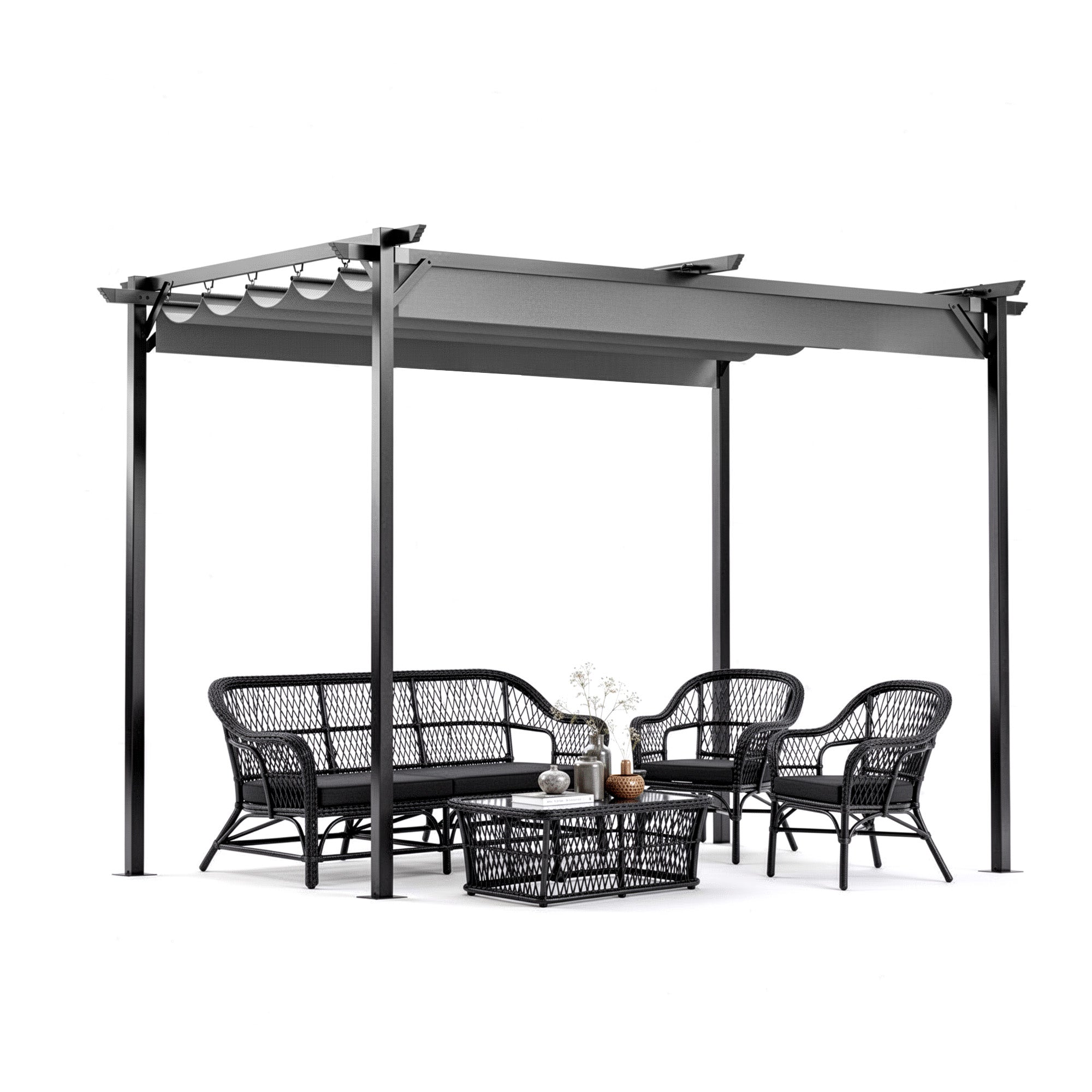 2mx3m Metal Pergola Outdoor Gazebo with Retractable Roof Canopy Sun Shelter for Backyard Garden Patio