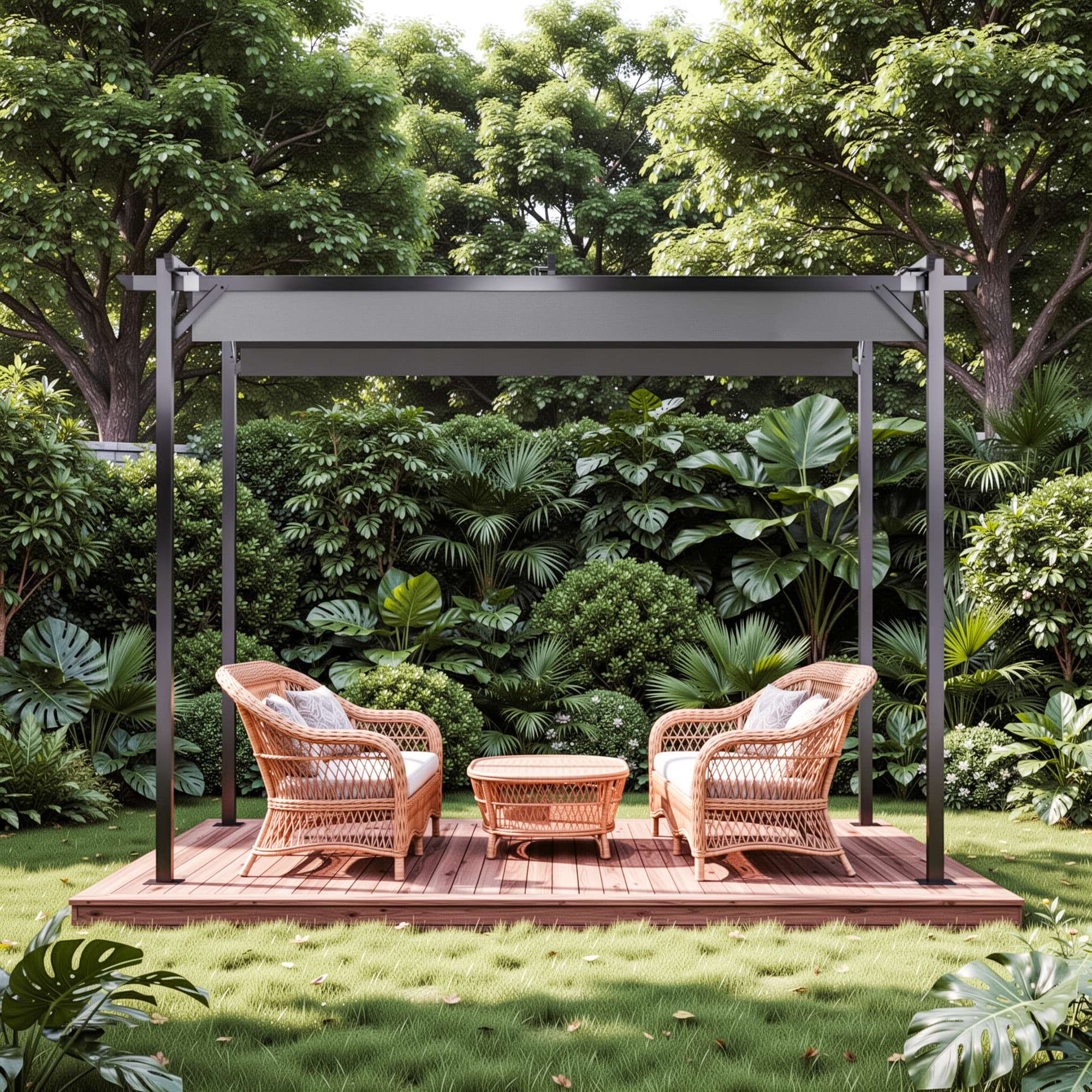 2mx3m Metal Pergola Outdoor Gazebo with Retractable Roof Canopy Sun Shelter for Backyard Garden Patio