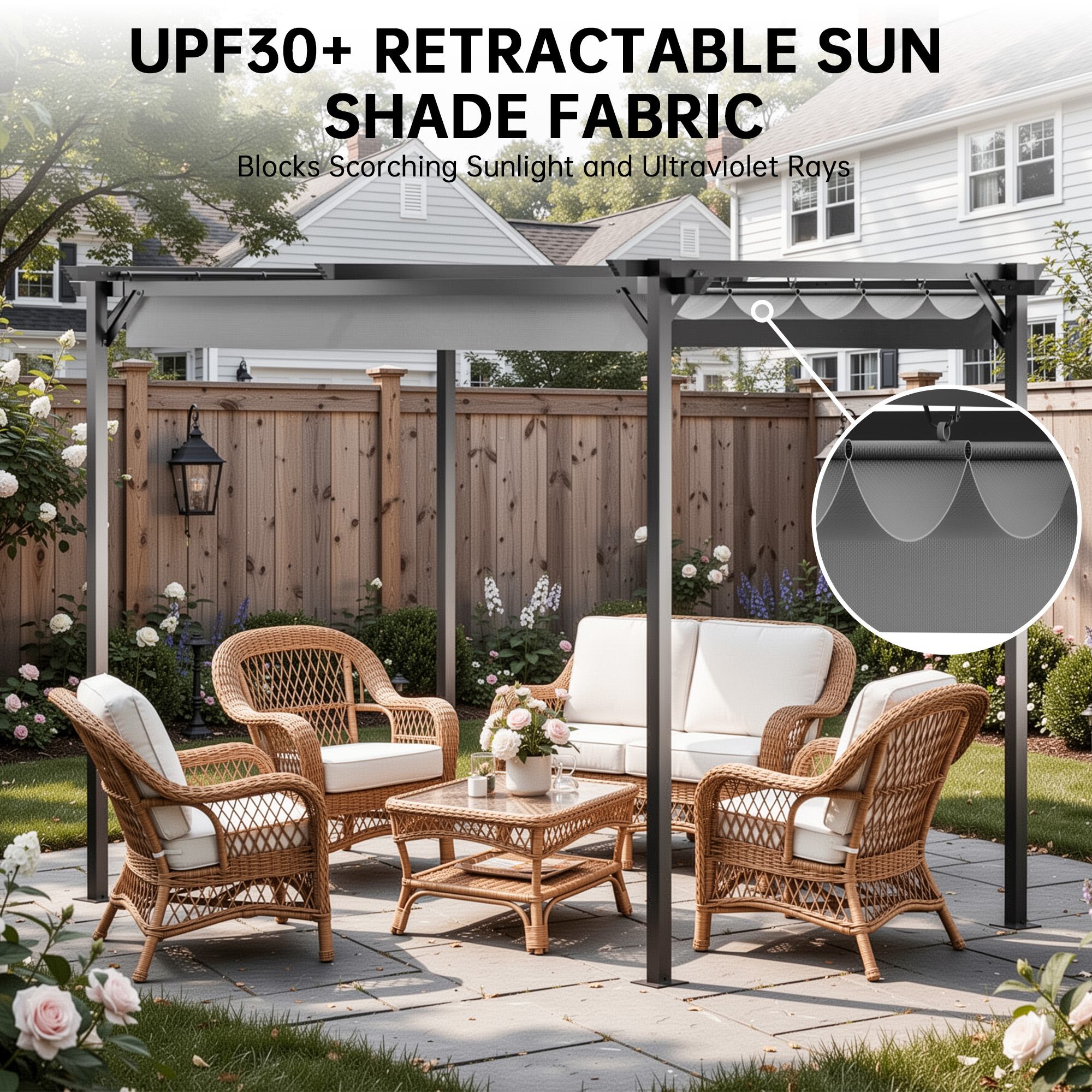 2mx3m Metal Pergola Outdoor Gazebo with Retractable Roof Canopy Sun Shelter for Backyard Garden Patio
