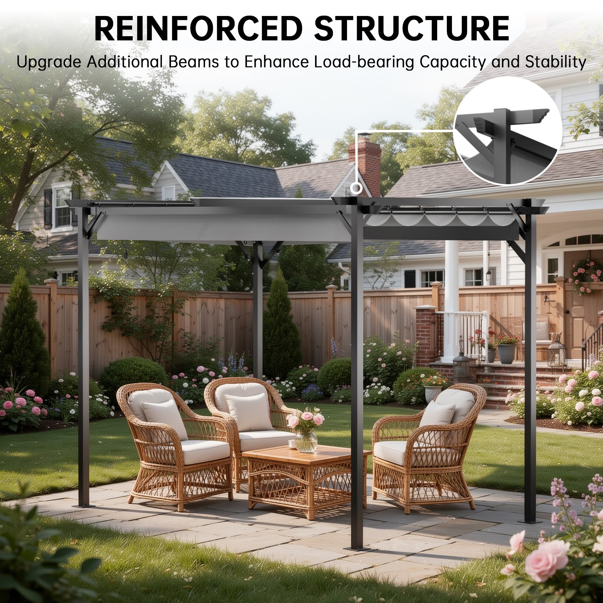 2mx3m Metal Pergola Outdoor Gazebo with Retractable Roof Canopy Sun Shelter for Backyard Garden Patio