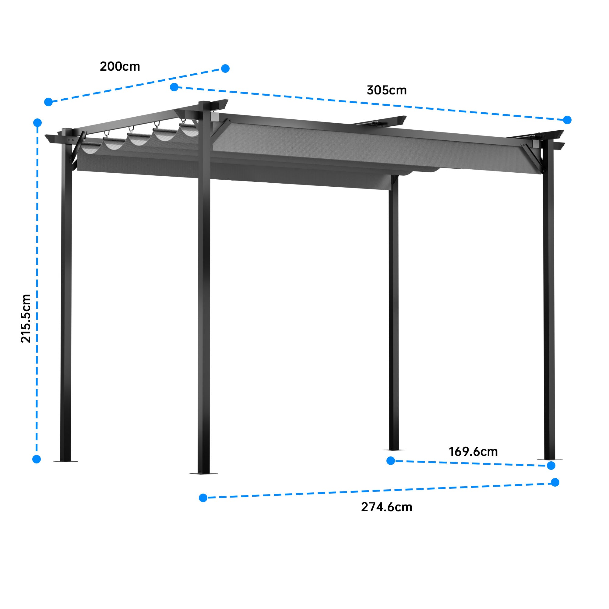 2mx3m Metal Pergola Outdoor Gazebo with Retractable Roof Canopy Sun Shelter for Backyard Garden Patio