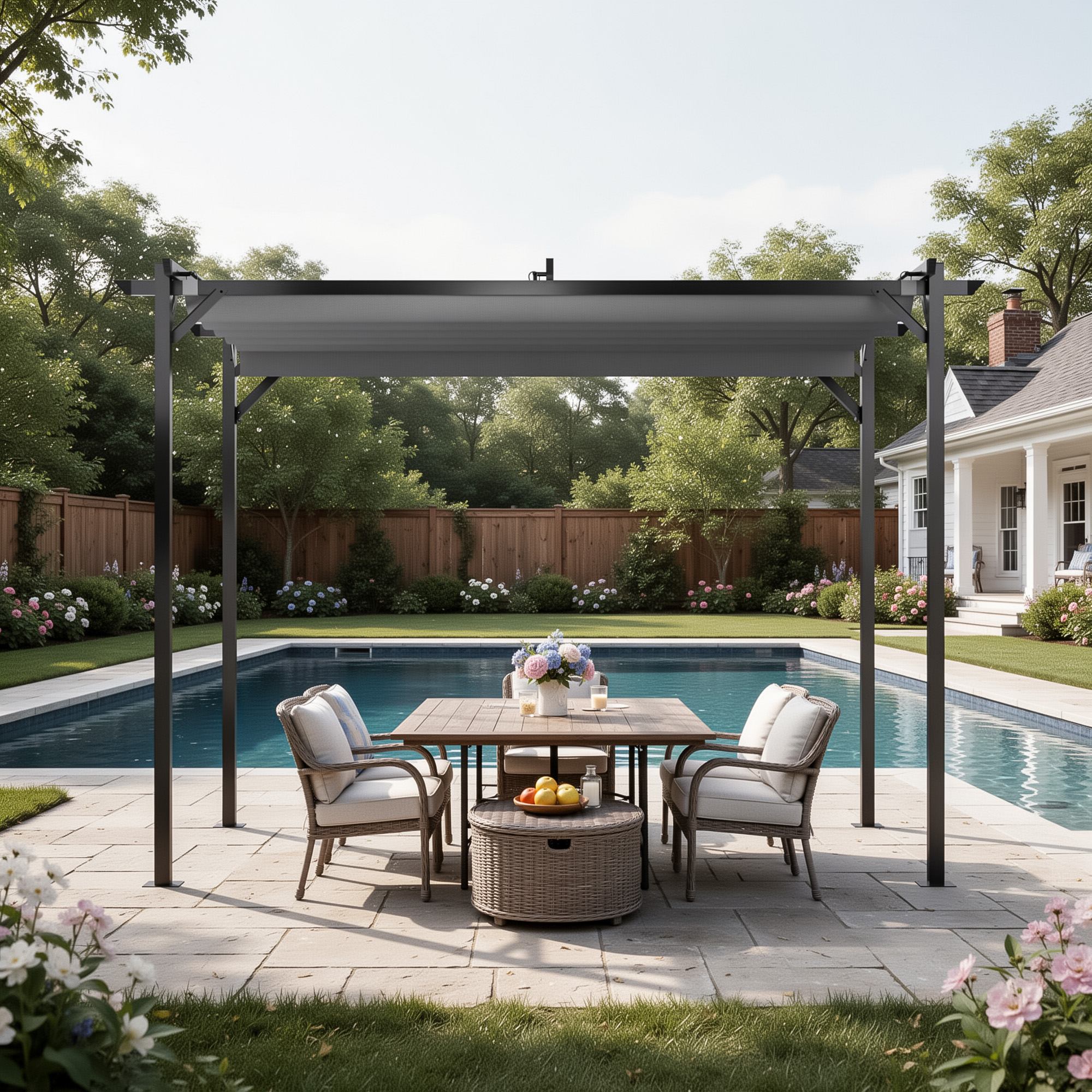 2mx3m Metal Pergola Outdoor Gazebo with Retractable Roof Canopy Sun Shelter for Backyard Garden Patio