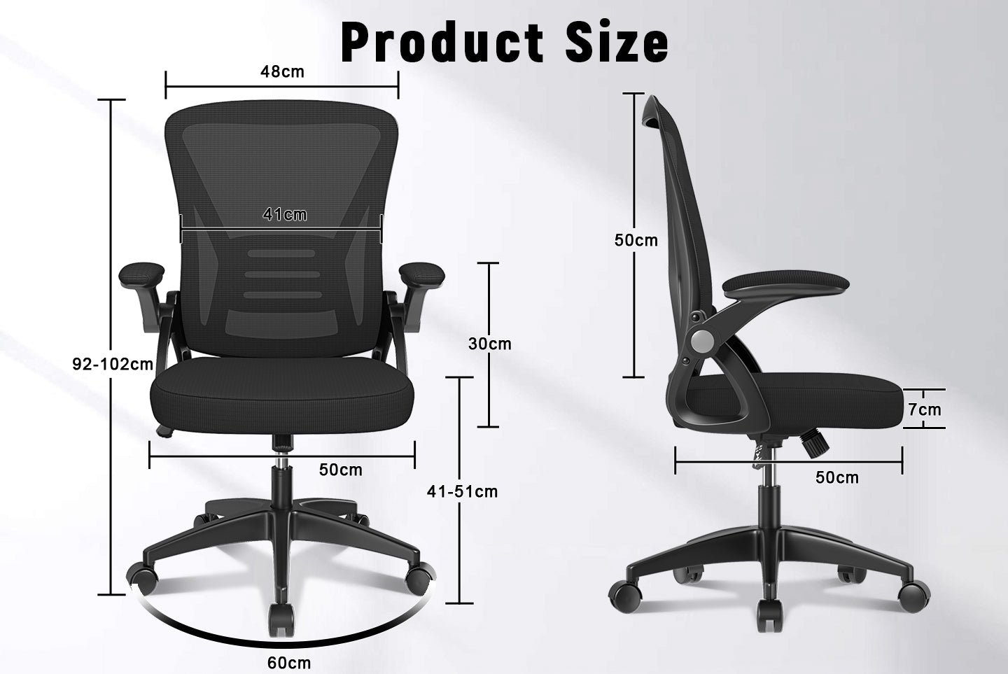 Office Chair Ergonomic Desk Chair with 90° Flip-up Armrest, Height Adjustable Office Desk Chair