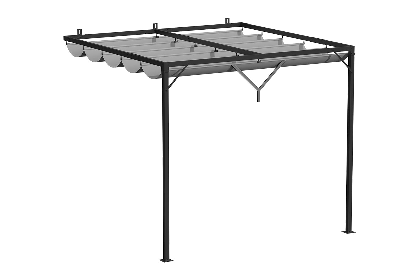 2.4m Lean to Wall Metal Pergola Square Gazebo with Retractable Roof Canopy