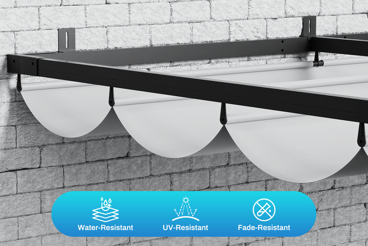2.4m Lean to Wall Metal Pergola Square Gazebo with Retractable Roof Canopy