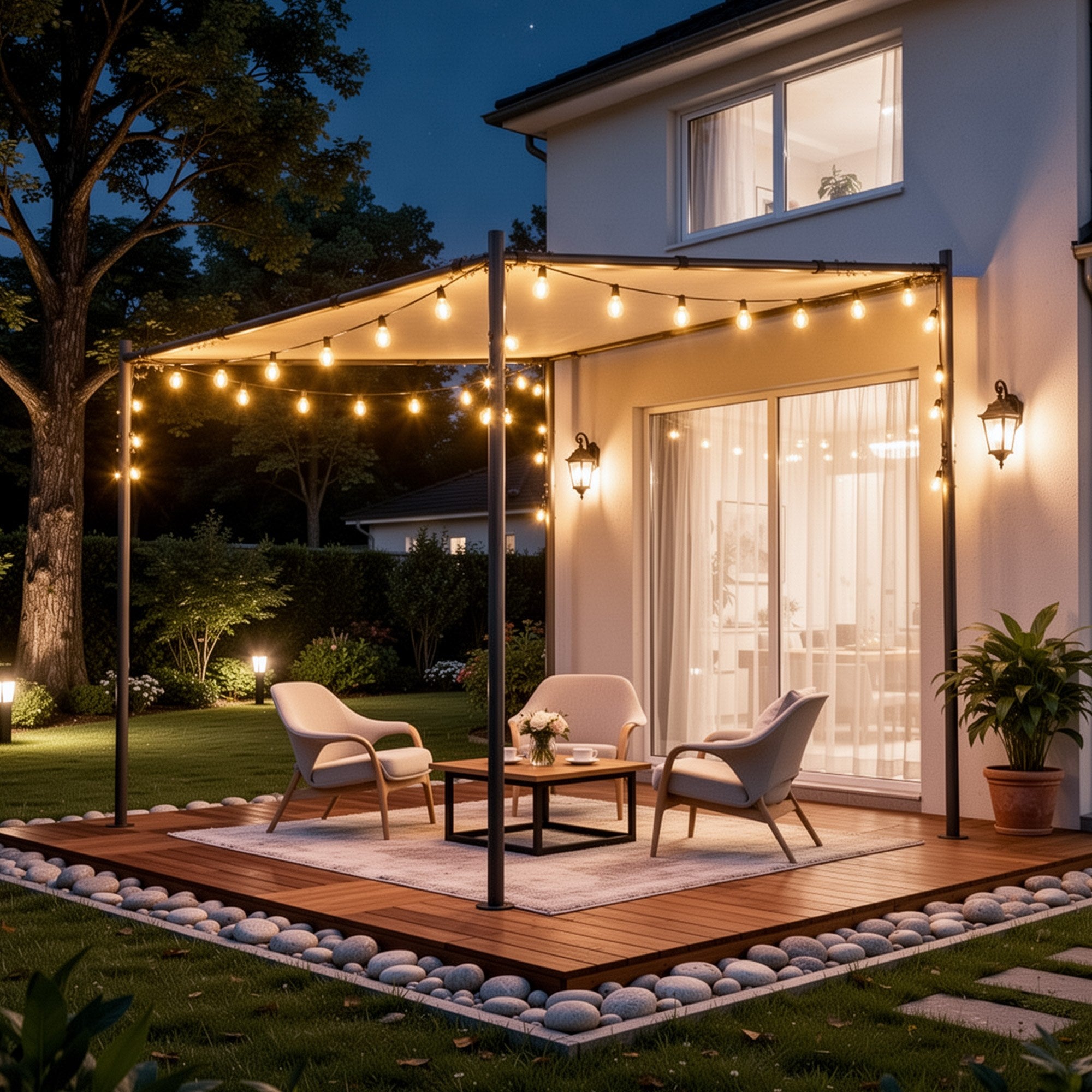 2.51mx2.51m Outdoor Metal Pergola with Slanted Roof Freestanding Garden Gazebo