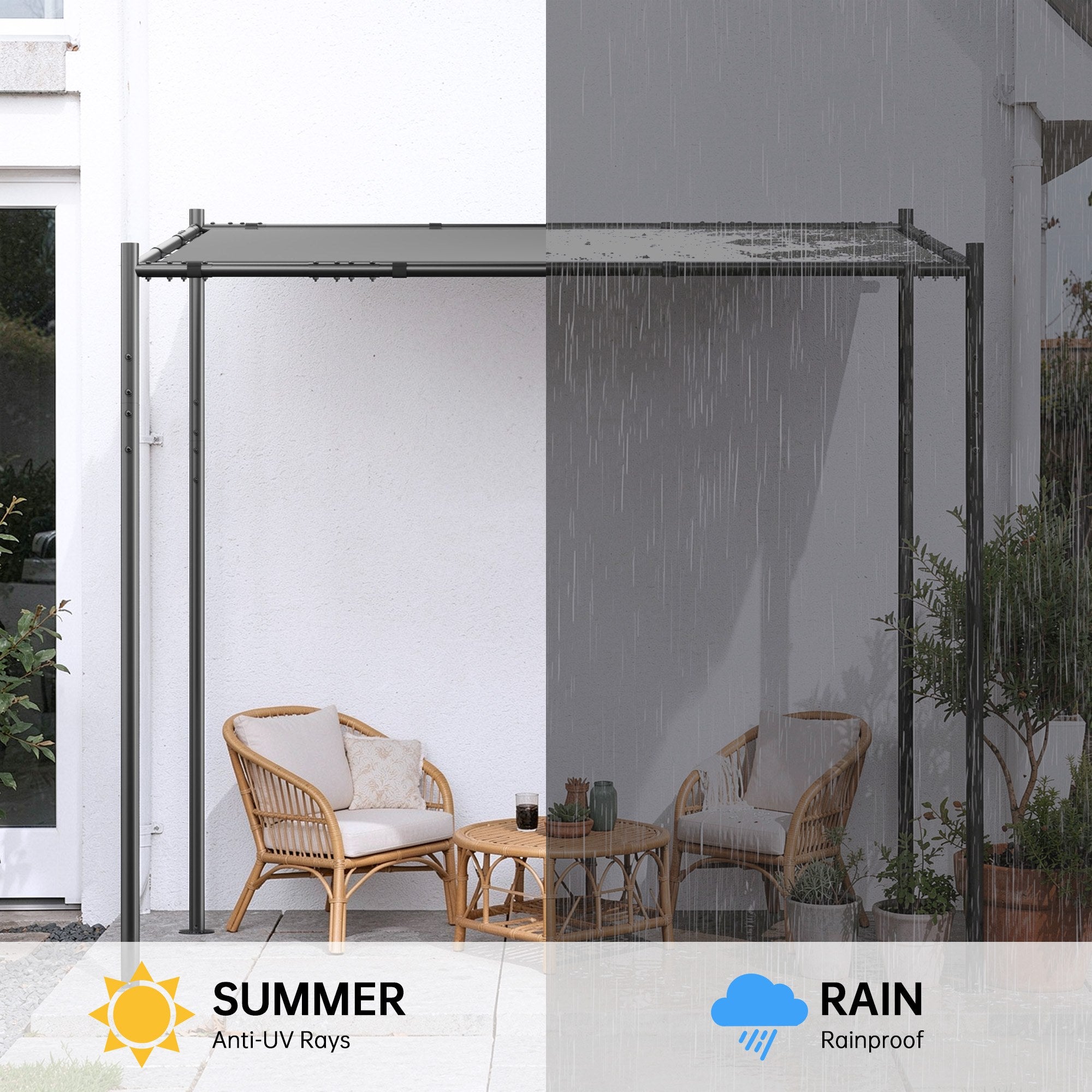 2.51mx2.51m Outdoor Metal Pergola with Slanted Roof Freestanding Garden Gazebo