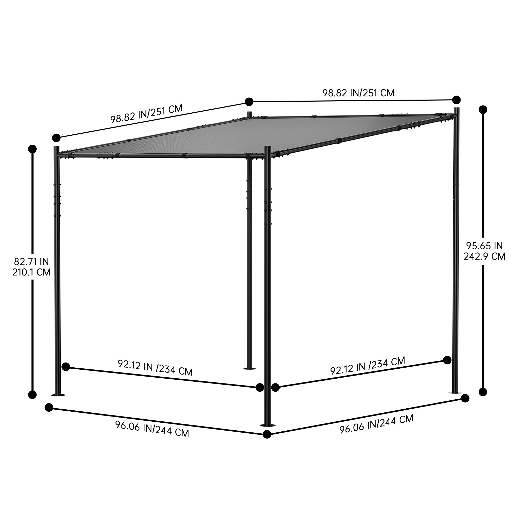 2.51mx2.51m Outdoor Metal Pergola with Slanted Roof Freestanding Garden Gazebo