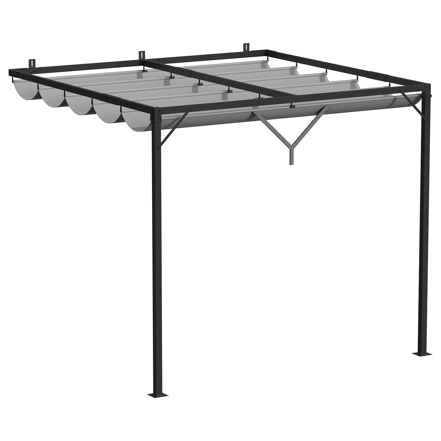 Lean to Wall Metal Pergola Square Gazebo with Retractable Roof Canopy