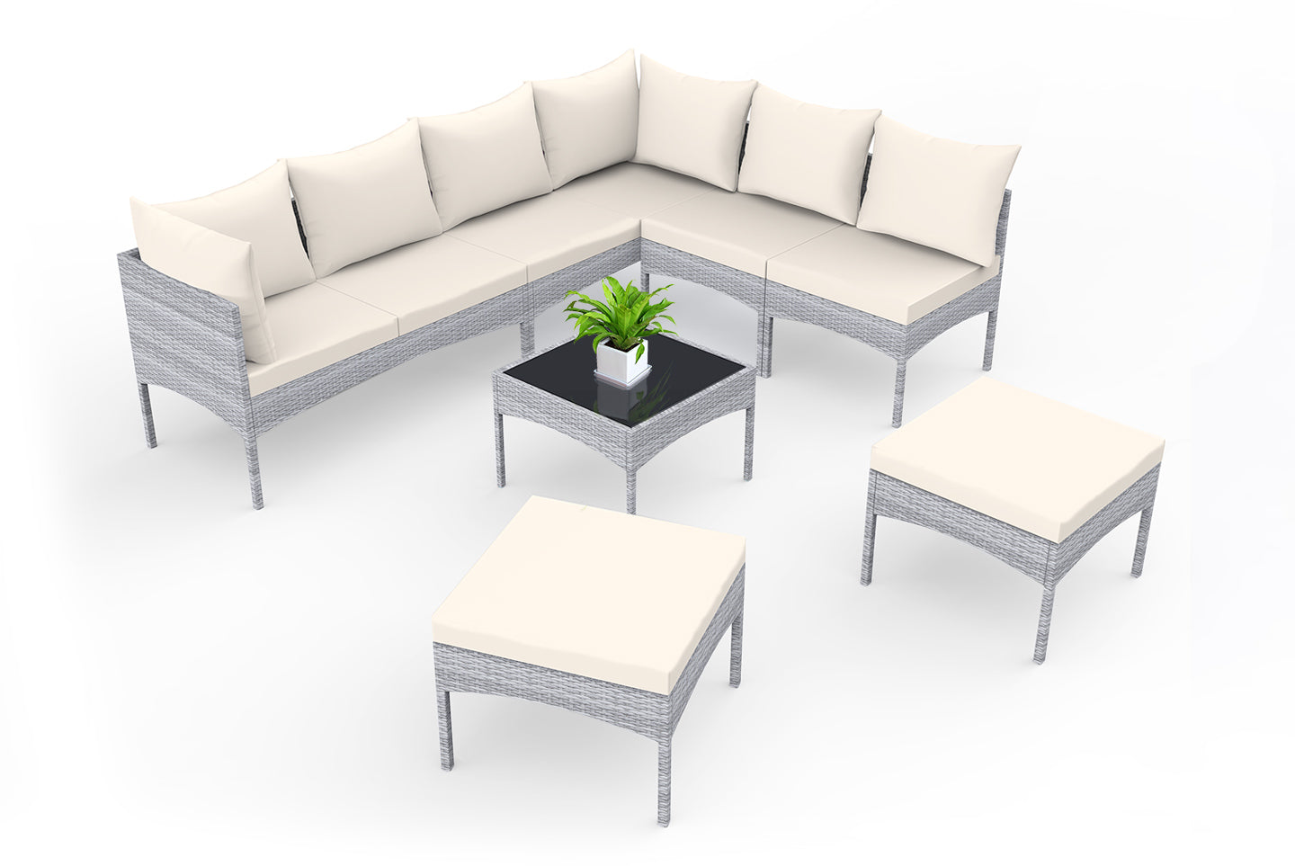 Outdoor Rattan Furniture Garden Lounge Set 8 Seaters Sectional Sofa for Patio Terrace Backyard