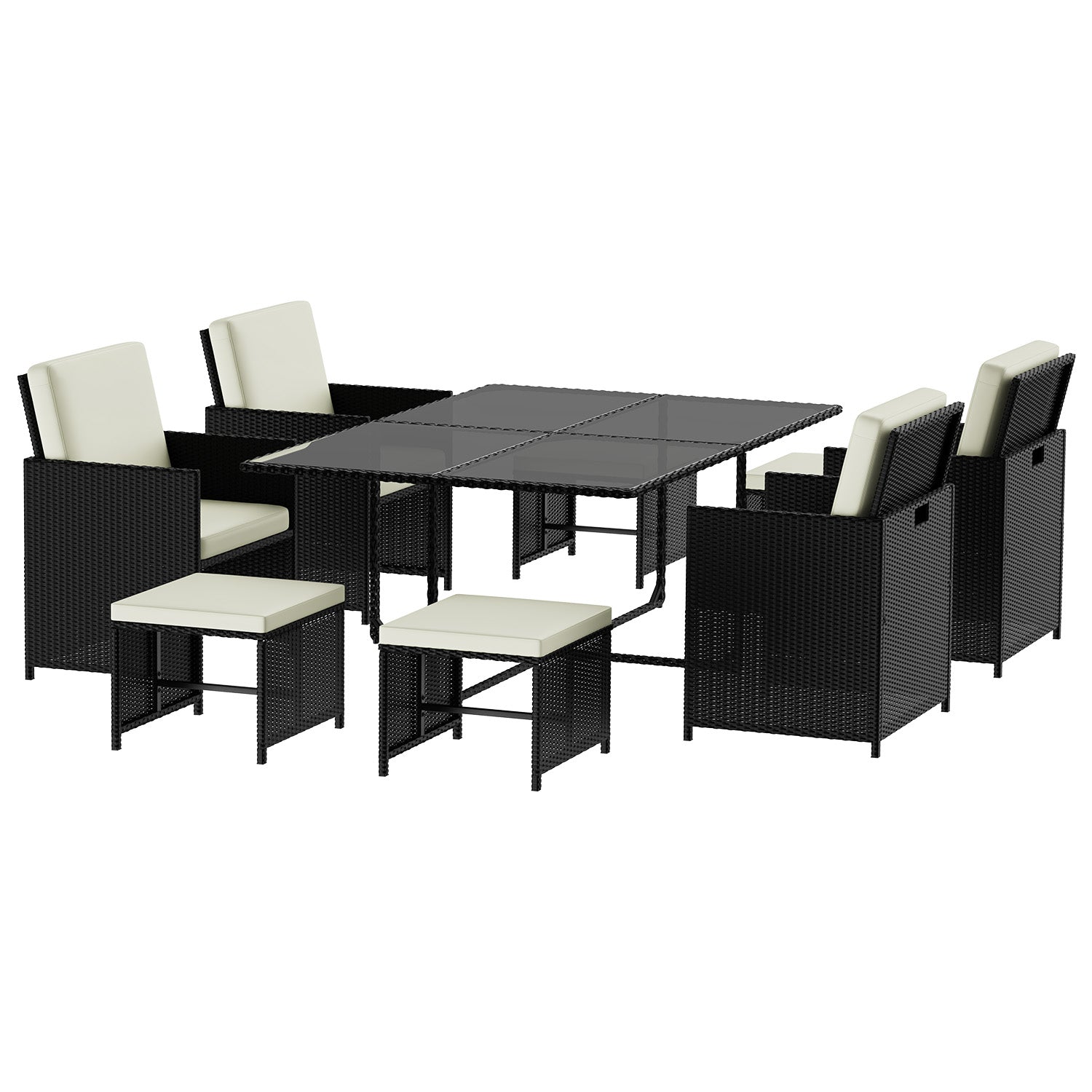 9 Pieces Rattan Garden Furniture Set with 1 Rattan Dining Table and 4 Rattan Chairs