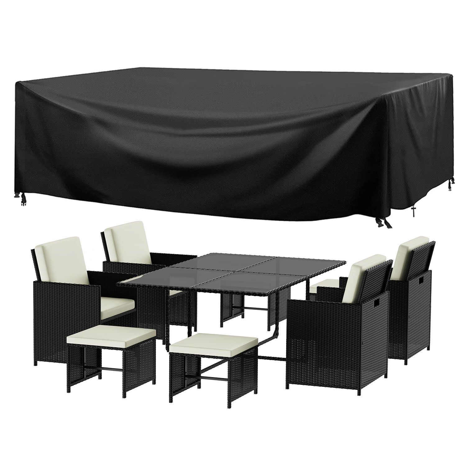 9 Pieces Rattan Garden Furniture Set with 1 Rattan Dining Table and 4 Rattan Chairs