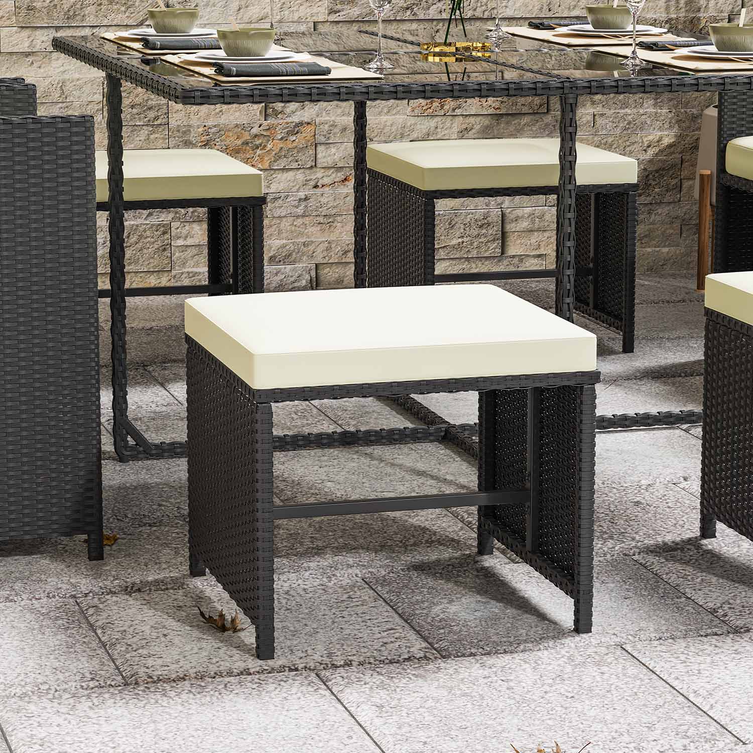 9 Pieces Rattan Garden Furniture Set with 1 Rattan Dining Table and 4 Rattan Chairs