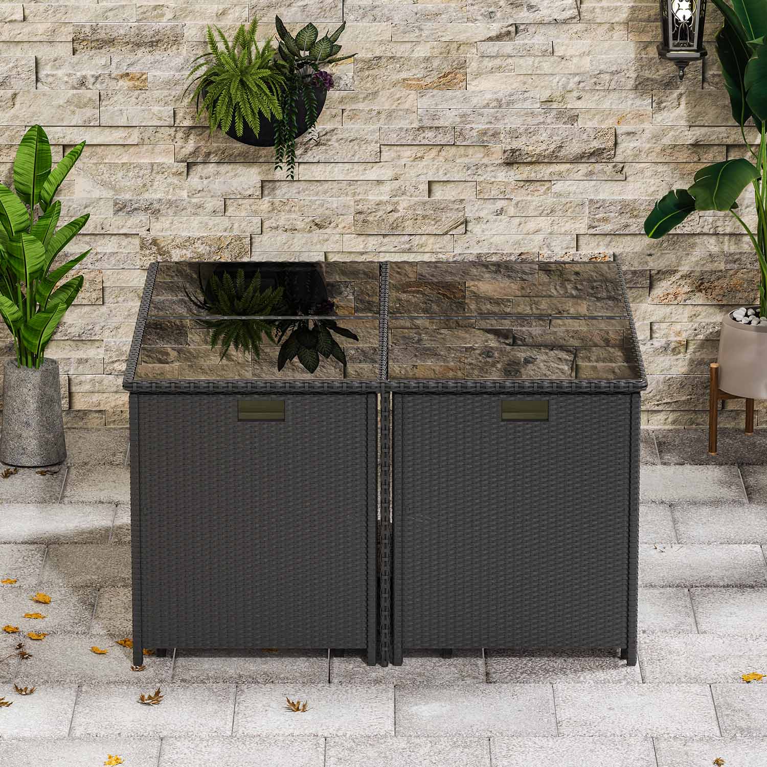 9 Pieces Rattan Garden Furniture Set with 1 Rattan Dining Table and 4 Rattan Chairs