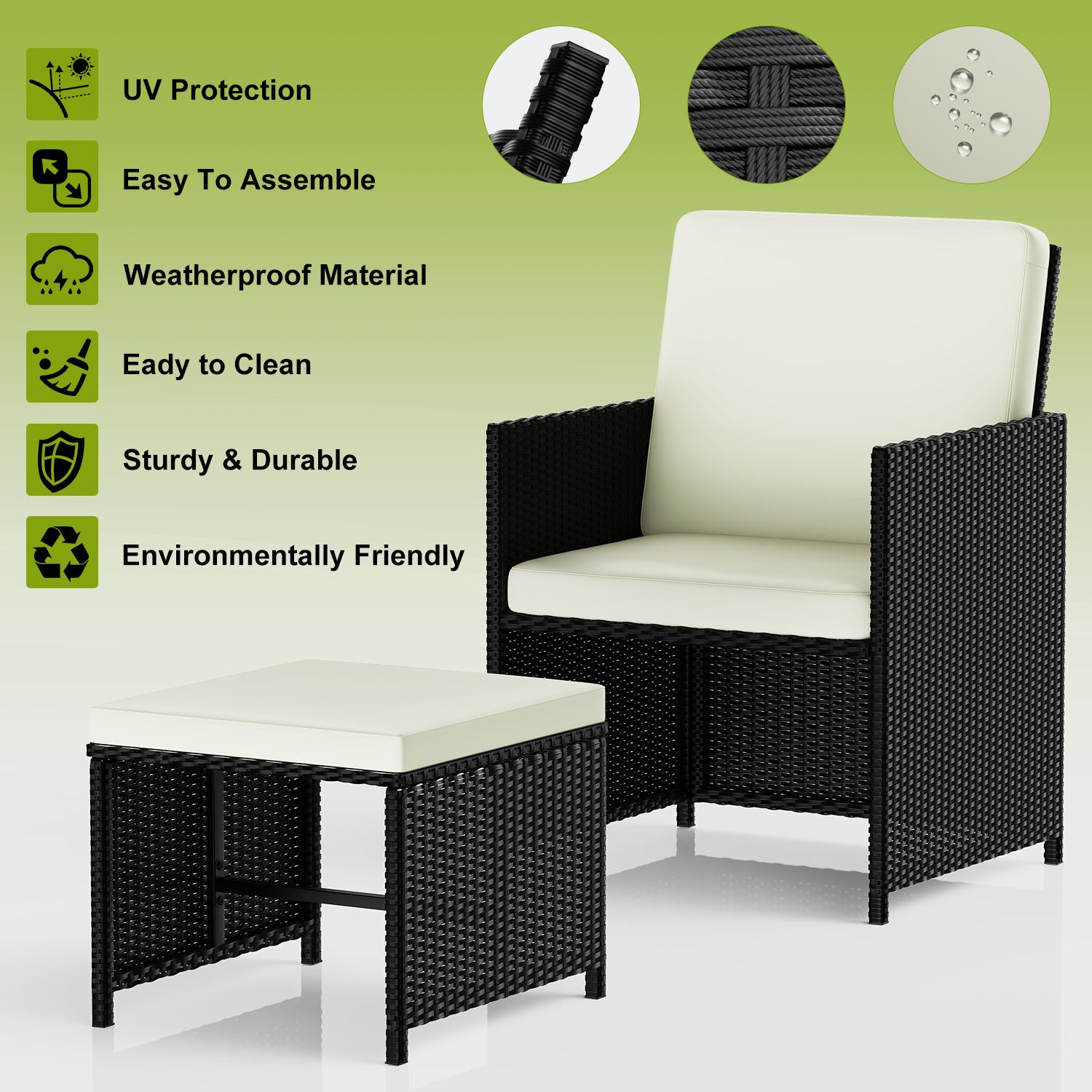 9 Pieces Rattan Garden Furniture Set with 1 Rattan Dining Table and 4 Rattan Chairs